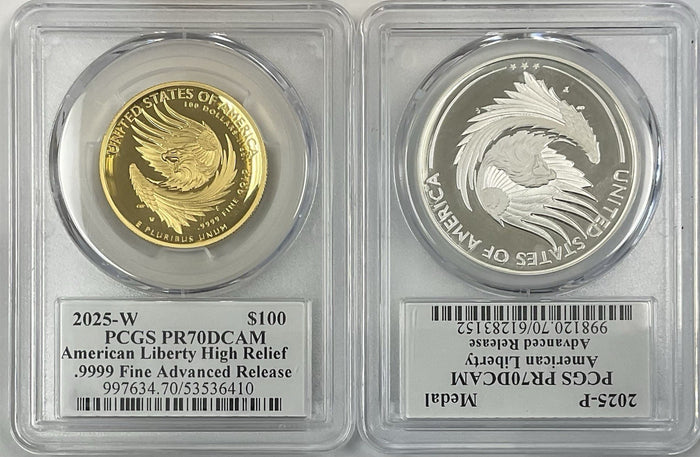 2025 Gold & Silver Liberty Set PCGS PR70DCAM Advanced Release Damstra Signed