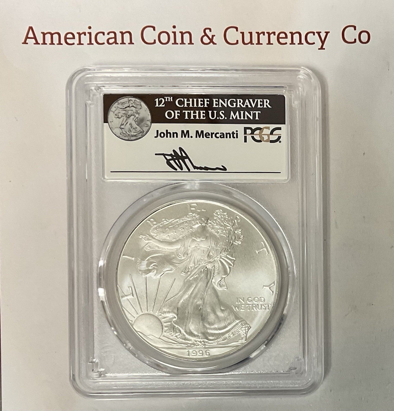 1996 American Silver Eagle PCGS MS-70 John Mercanti Signed