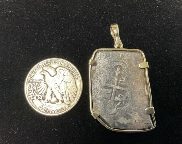 Authentic Spanish Silver Cob Pendant with Custom 14K Shackle Bail & Bezel
