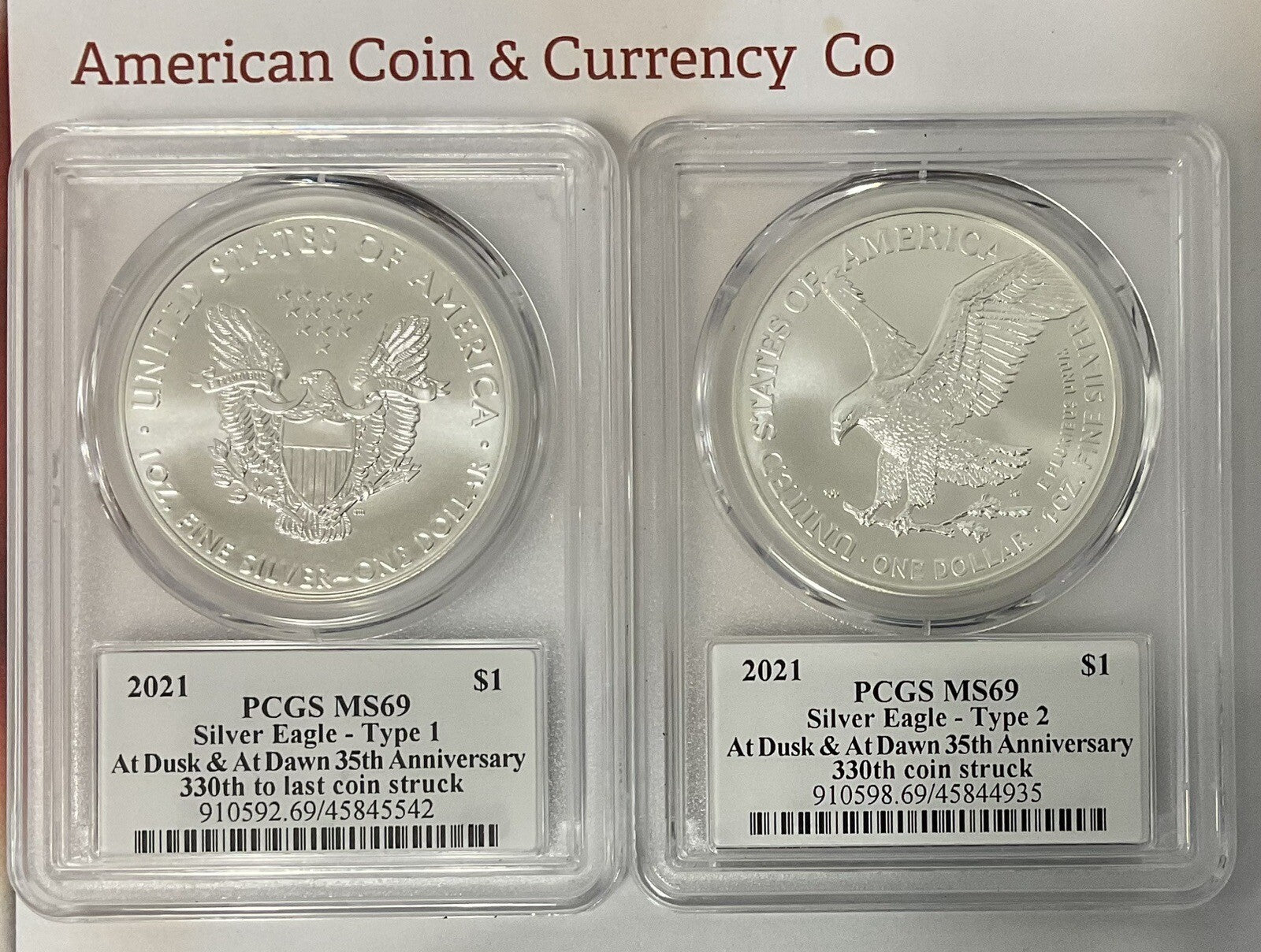 2021 American Silver Eagle "Dusk And At Dawn" 8 Coin Set With Sequential Numbers