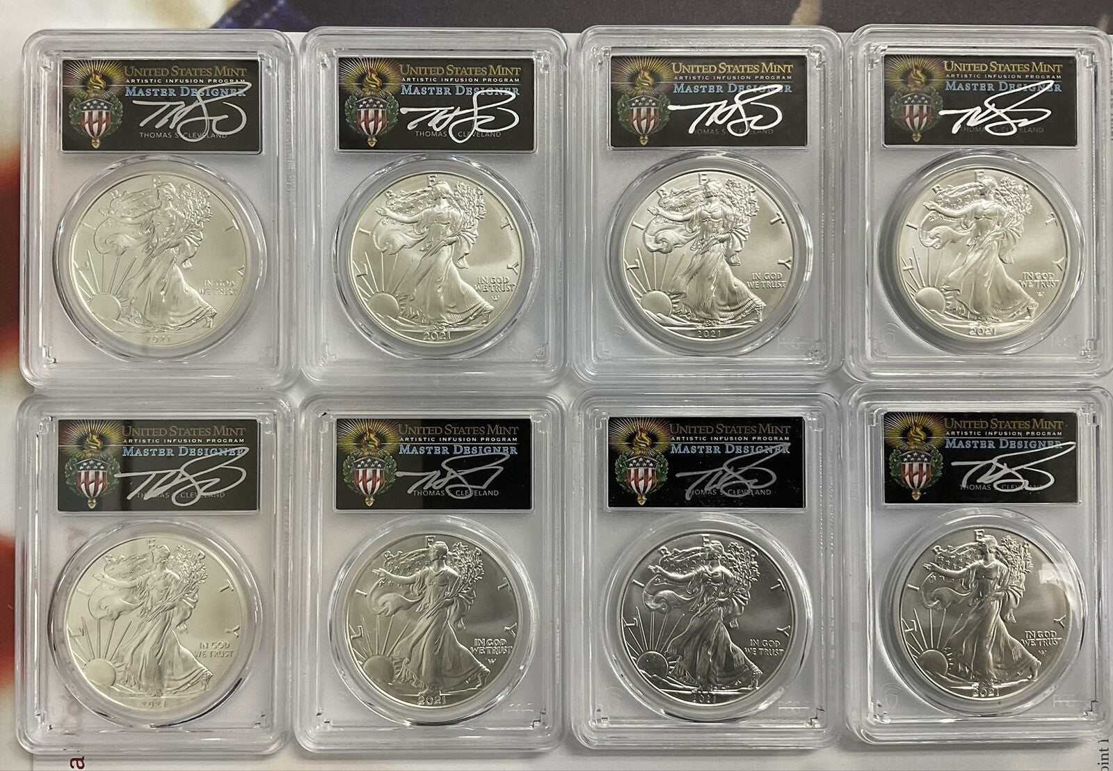 2021 American Silver Eagle "Dusk And At Dawn" 8 Coin Set With Sequential Numbers