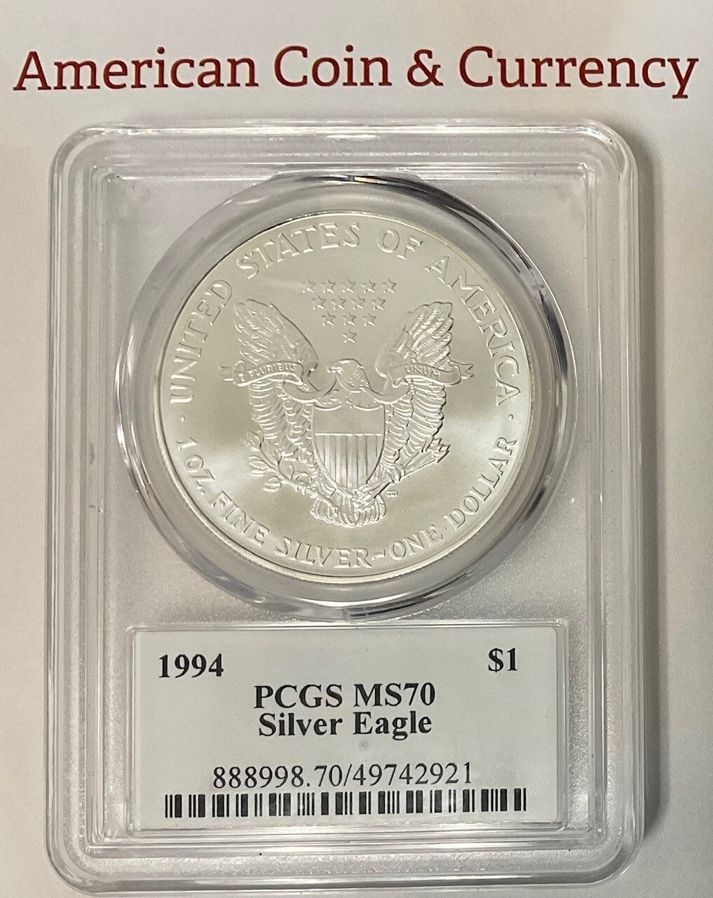 1994 American Silver Eagle PCGS MS-70 Mercanti Signed