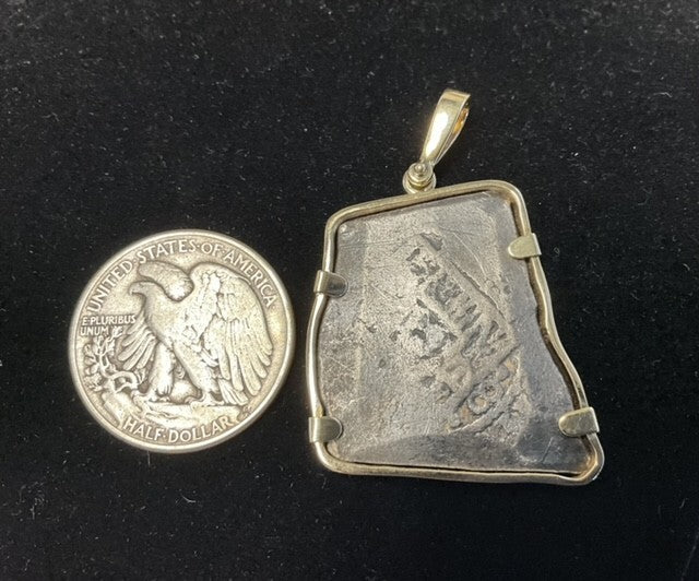 Authentic Spanish Silver Cob Pendant with Custom 14K Bail & Bezel