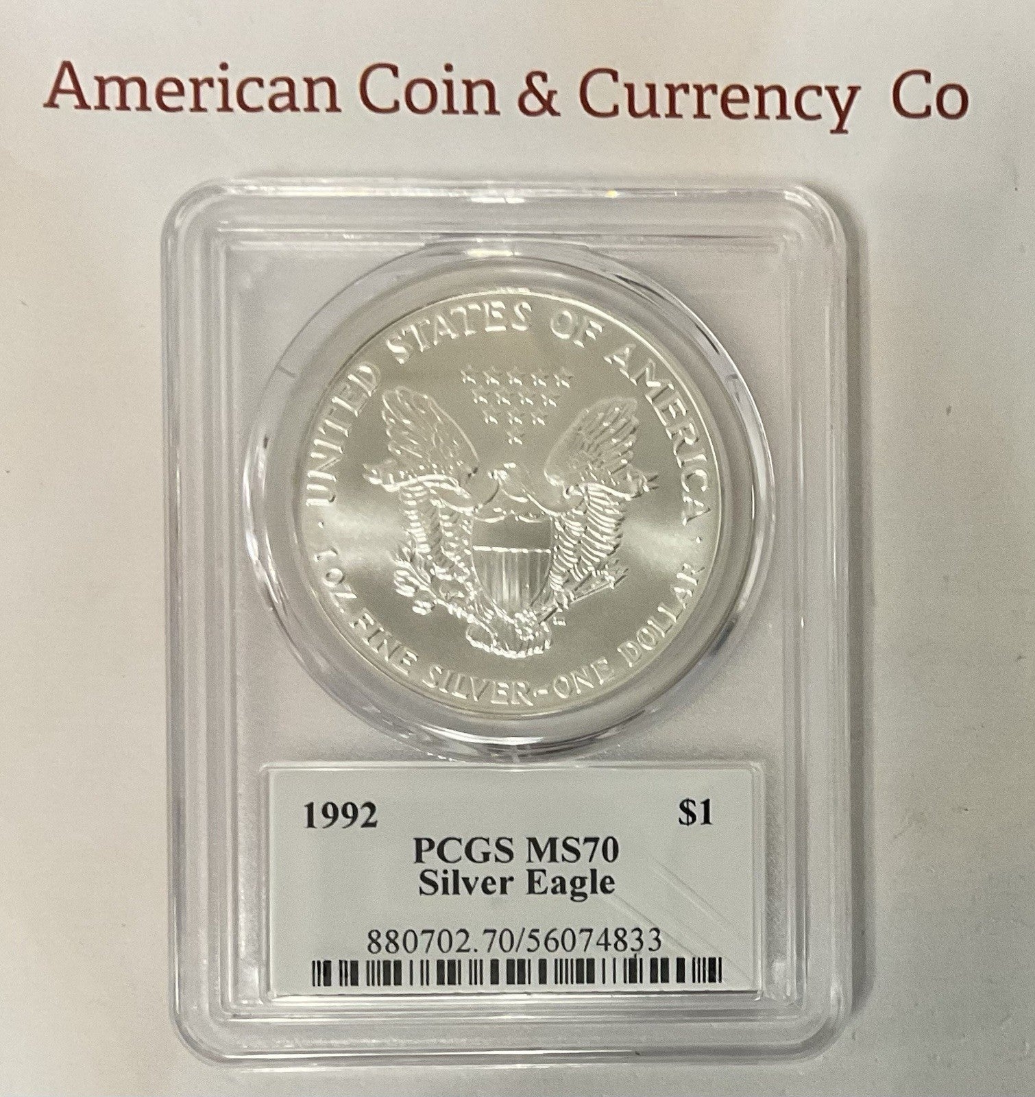 1992 American Silver Eagle PCGS MS-70 John Mercanti Signed