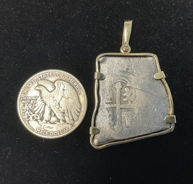 Authentic Spanish Silver Cob Pendant with Custom 14K Bail & Bezel