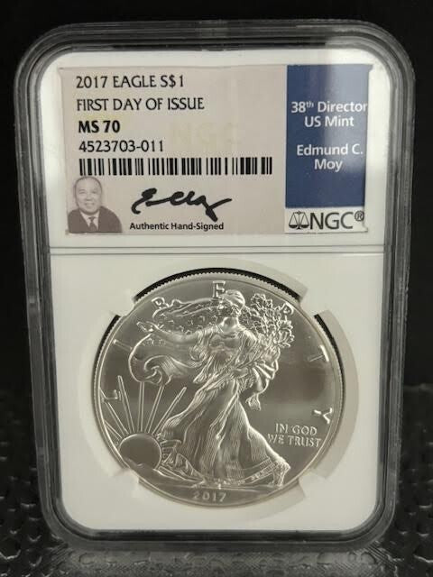 2017 American Silver Eagle NGC MS 70 FDI Signed Mercanti, Jones & Moy 3 coin set