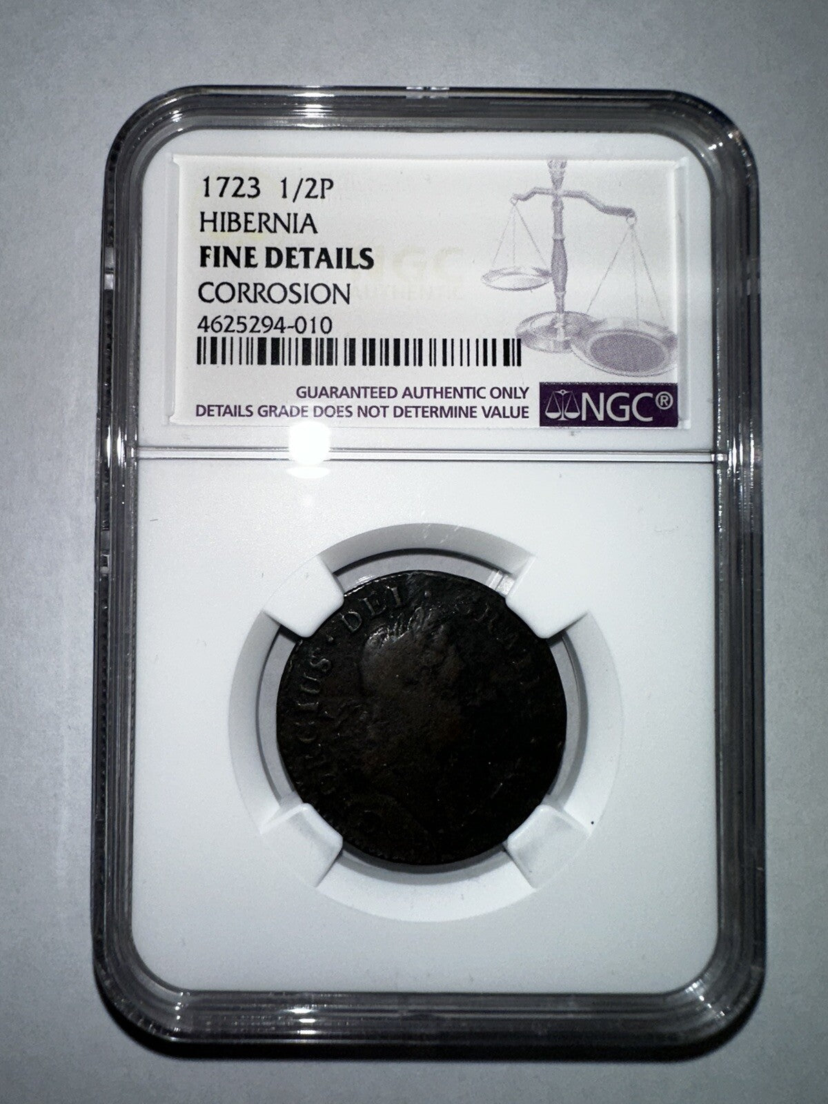 1723 1/2P Hibernia Fine Details Corrosion