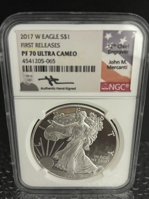 2017 American Silver Eagle NGC PF 70 UC First Release Merchants, Jones and Moy
