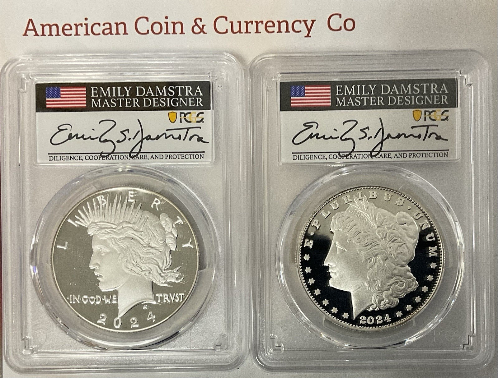 2024-S Morgan & Peace Dollar Set PCGS PR70DCAM Advanced Release