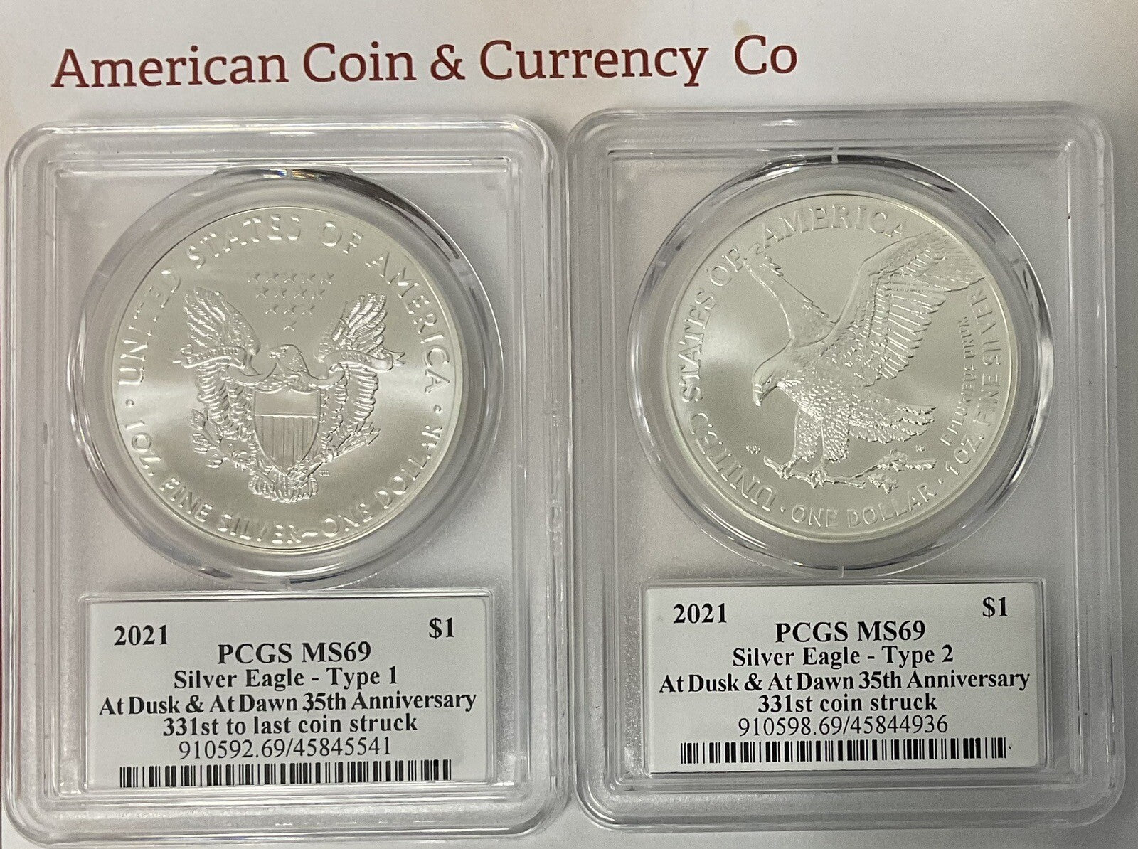 2021 American Silver Eagle "Dusk And At Dawn" 8 Coin Set With Sequential Numbers