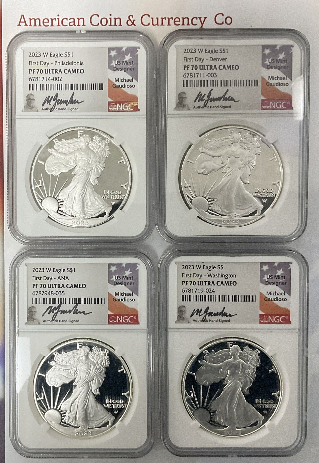 2023-W Silver Eagle Location Set Denver, ANA, DC, Philly NGC PF70 UCAM FDI