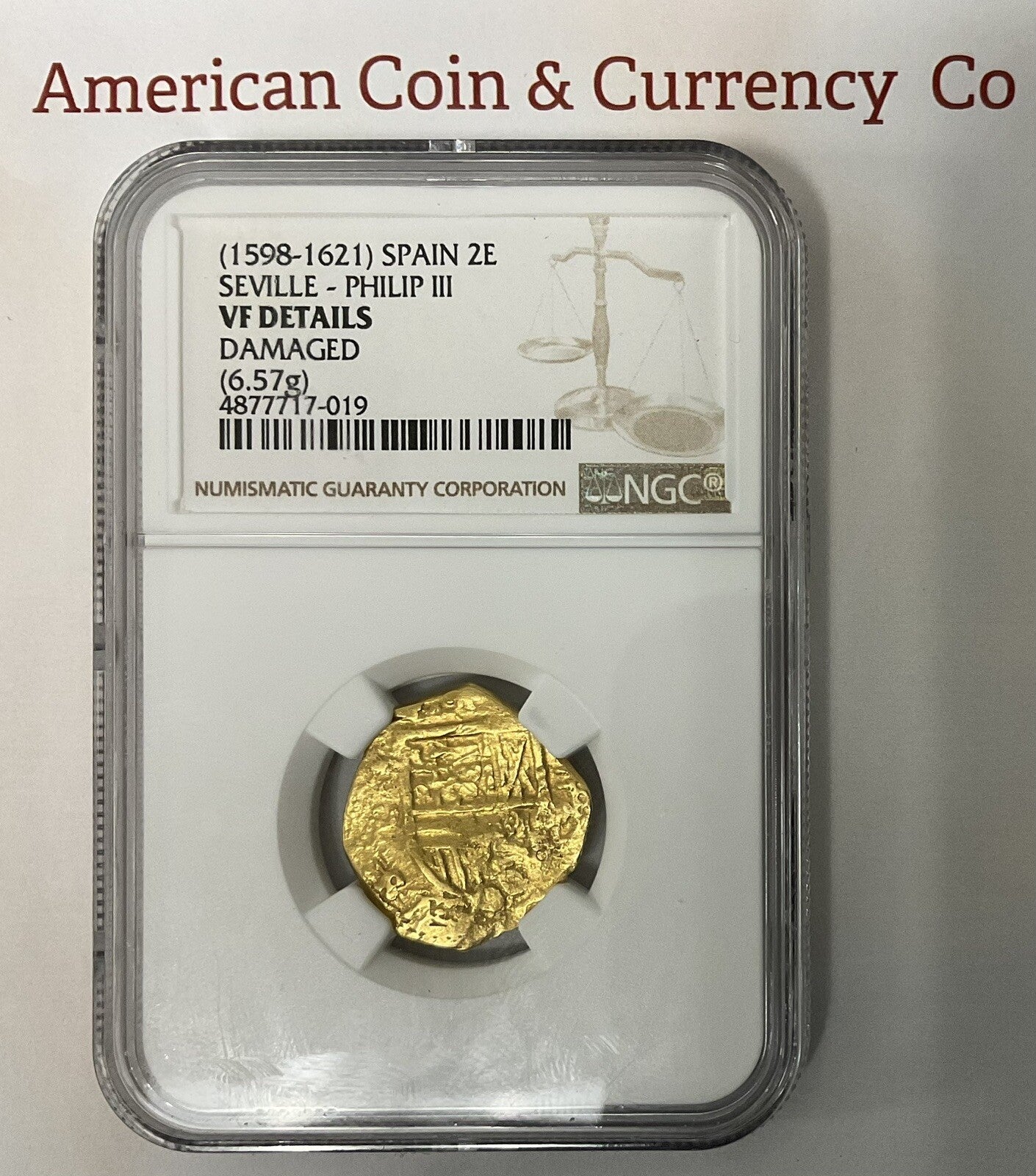 (1598-1621) Spain 2 Escudo Seville Philip III NGC VF Details "Damaged"