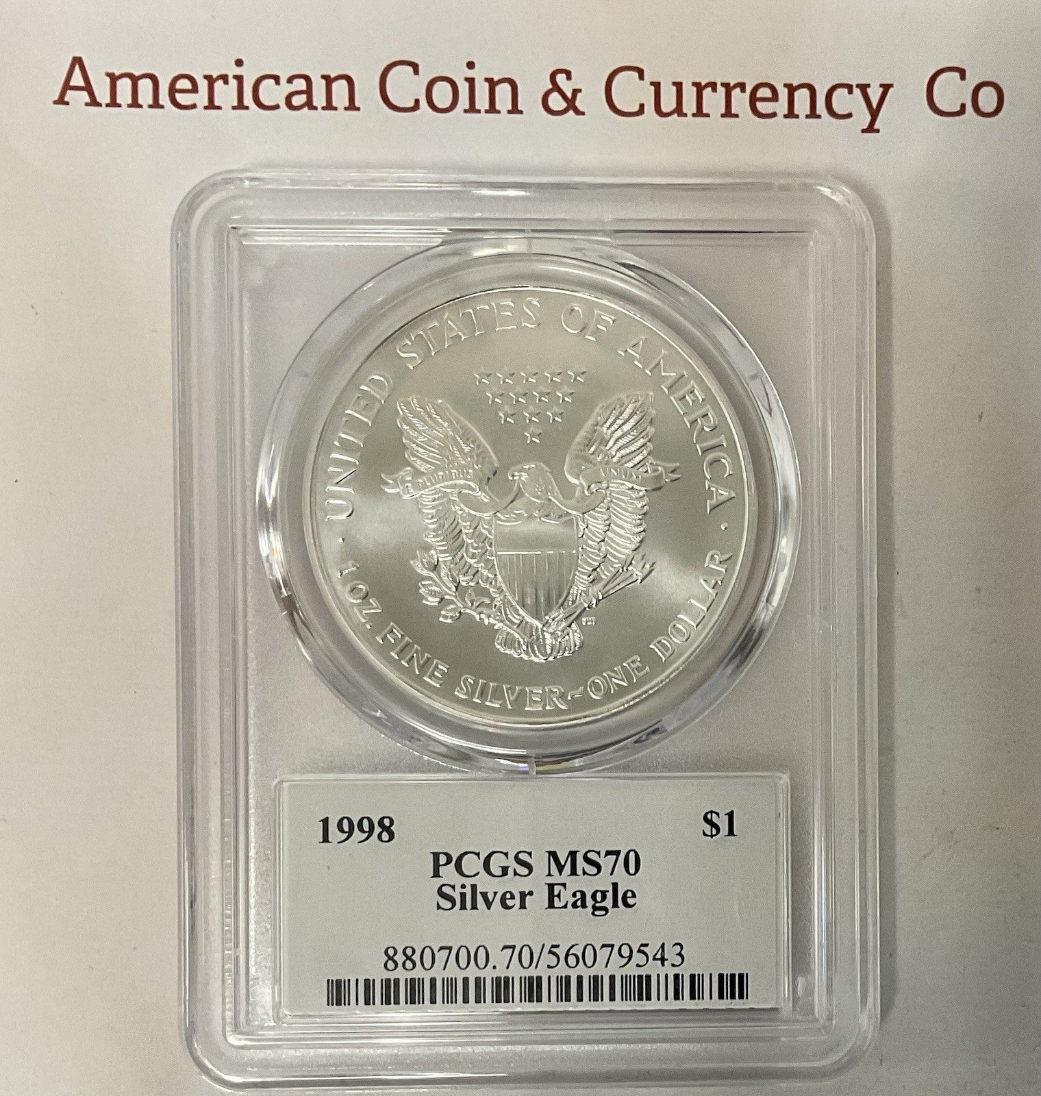 1998 American Silver Eagle PCGS MS-70 John Mercanti Signed