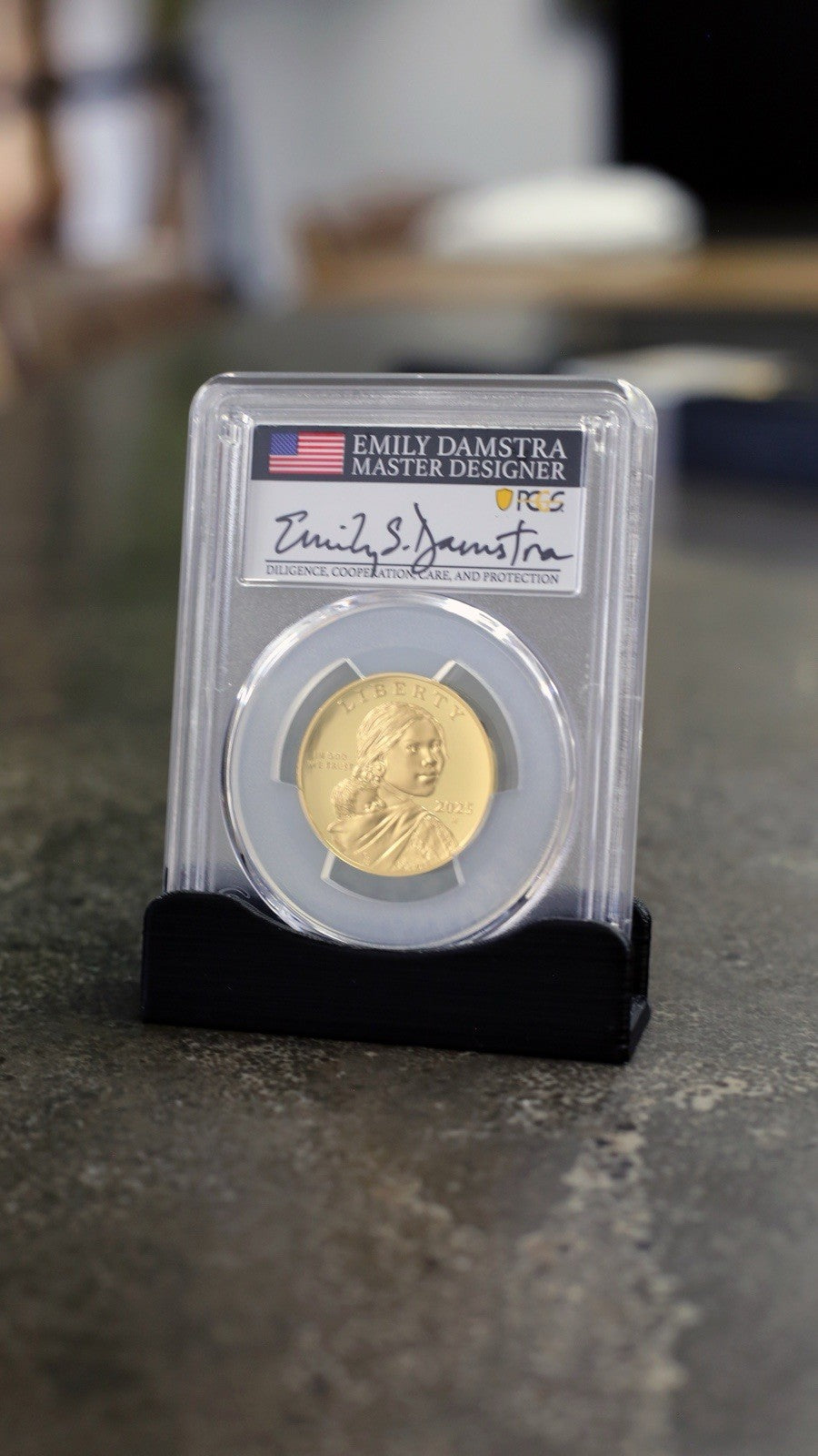 2025-W SAC$1 25th Anniv.9999 Gold Sacagawea PCGS PR70DCAM FDI Damstra Signed