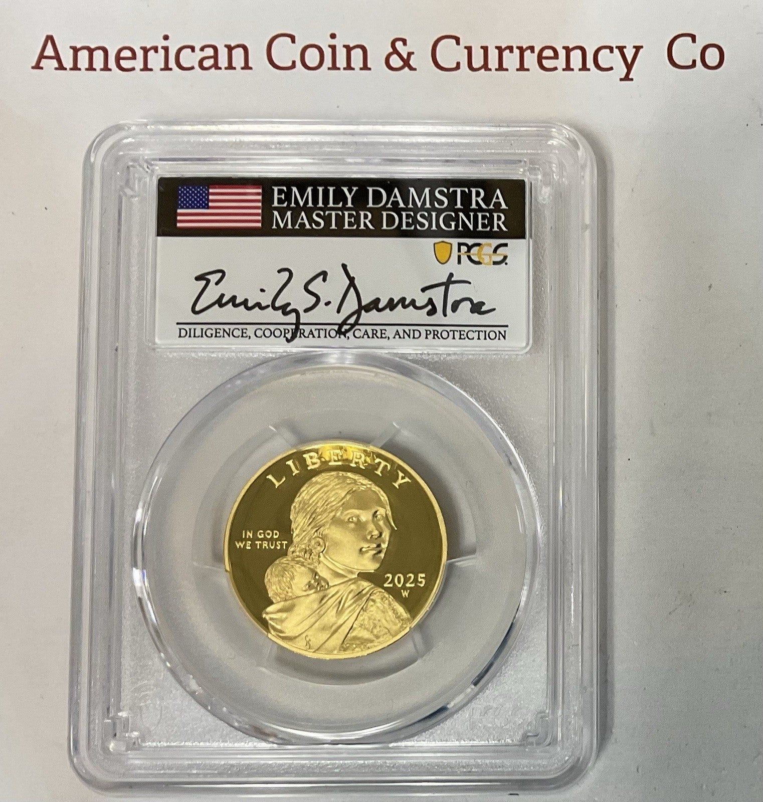 2025-W SAC$1 25th Anniv.9999 Gold Sacagawea PCGS PR70DCAM FDI Damstra Signed