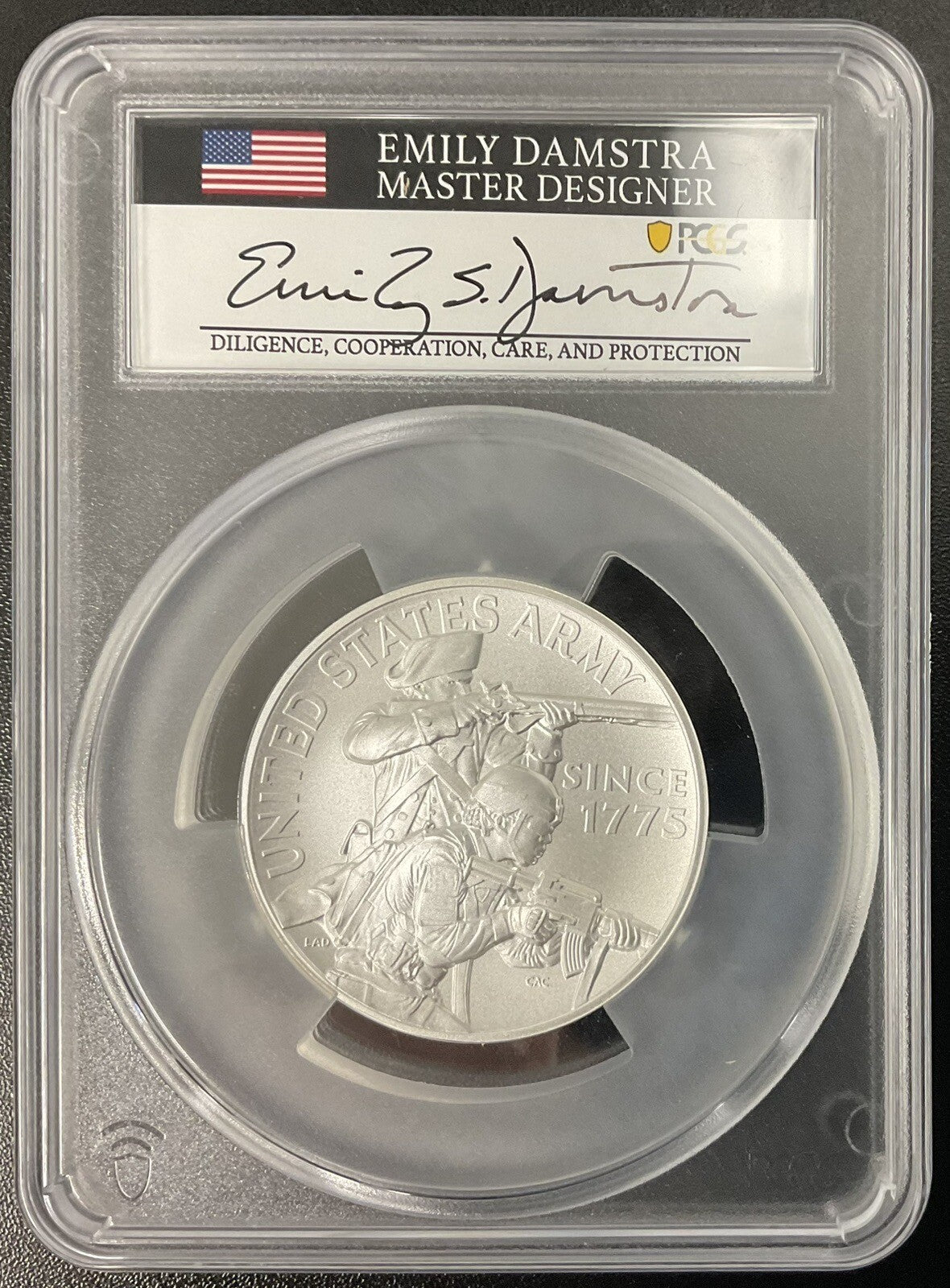 2023-P U.S. Army Matte 2.5 Oz Ag PCGS MS70 Advanced Release Damstra Signed
