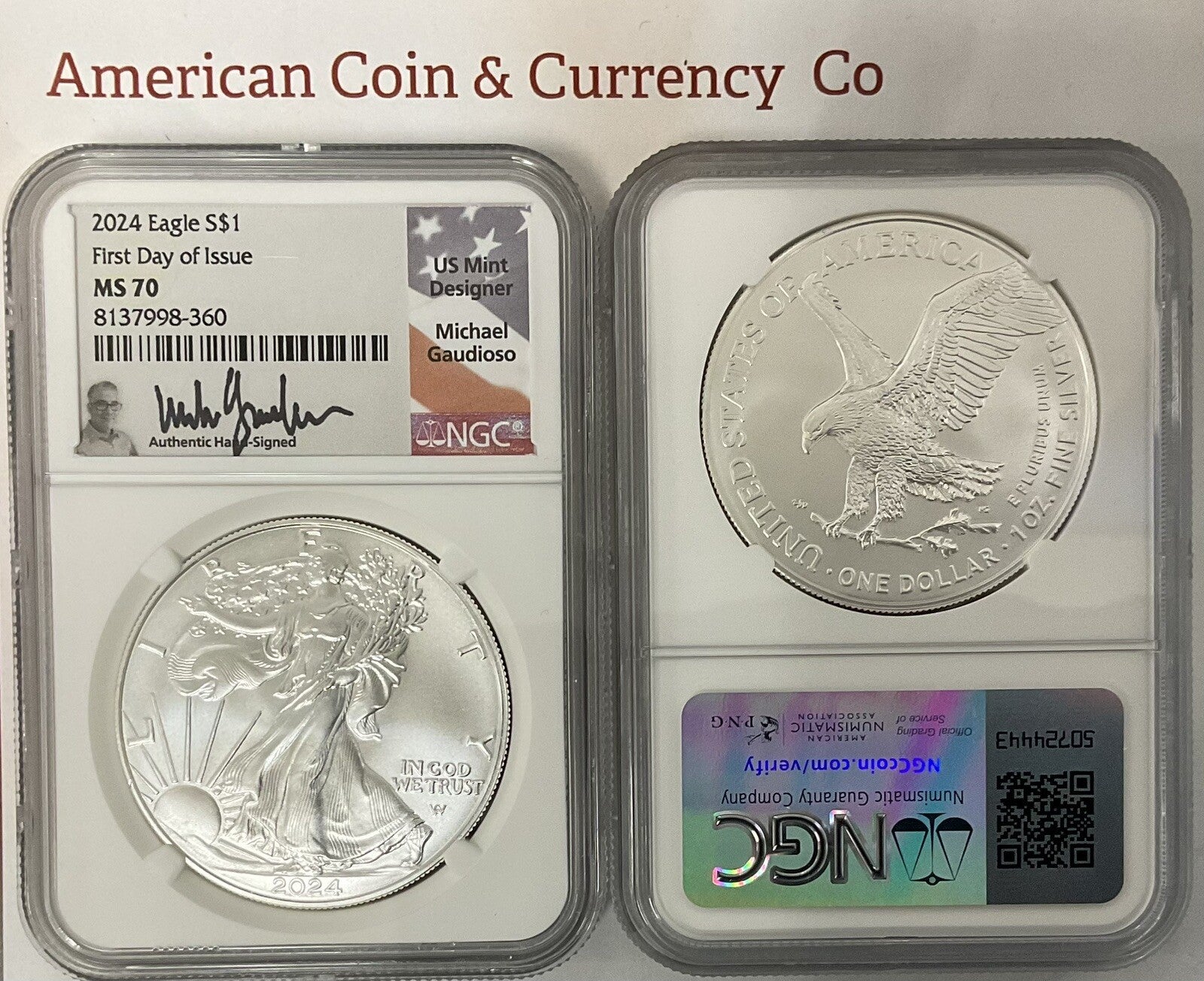 2024 American Silver Eagle NGC MS-70 FDI Gaudioso Signed