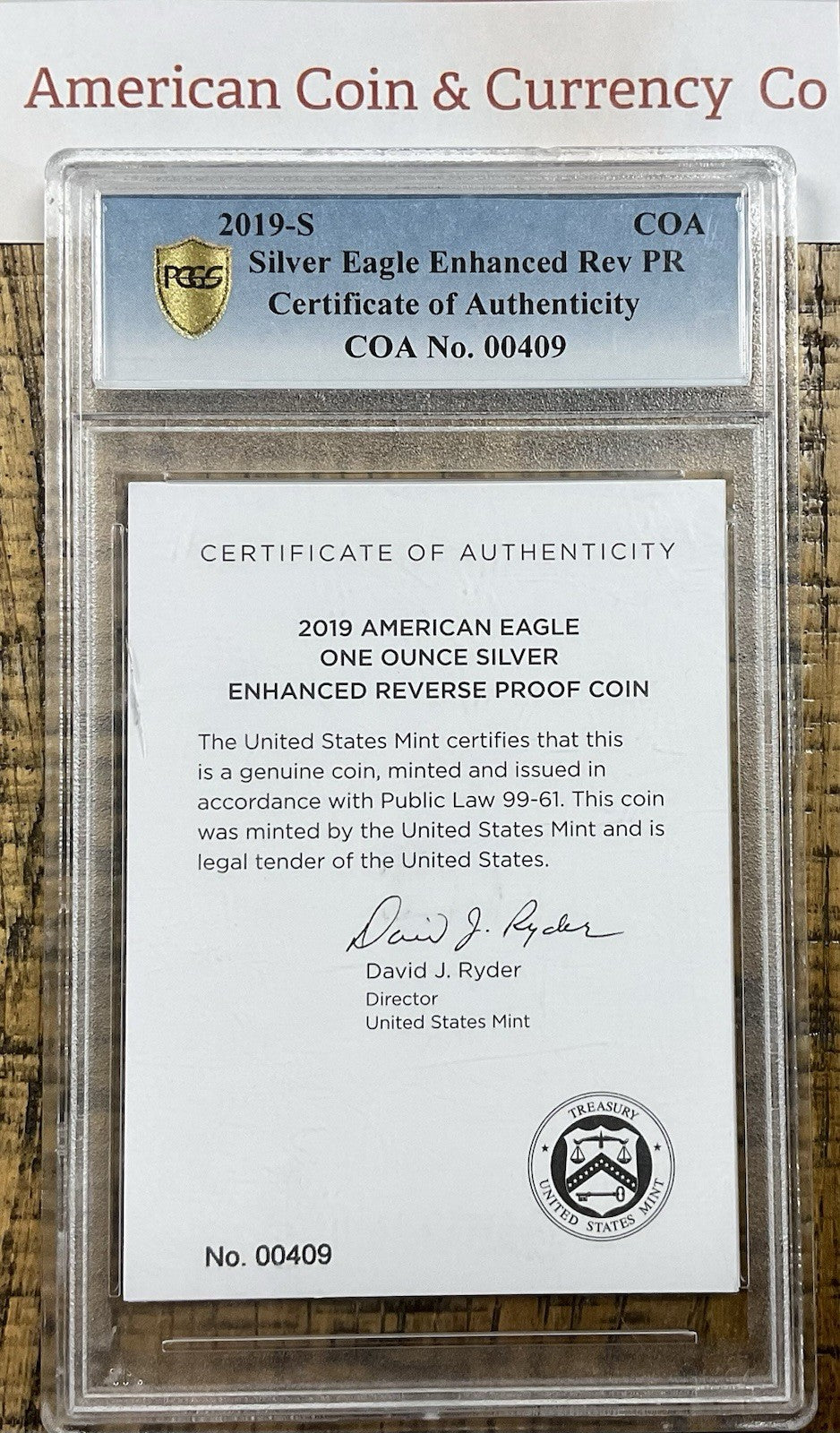 2019-S Enhanced Reverse Proof PCGS PR70 FDI COA 00409 Cleveland Signed