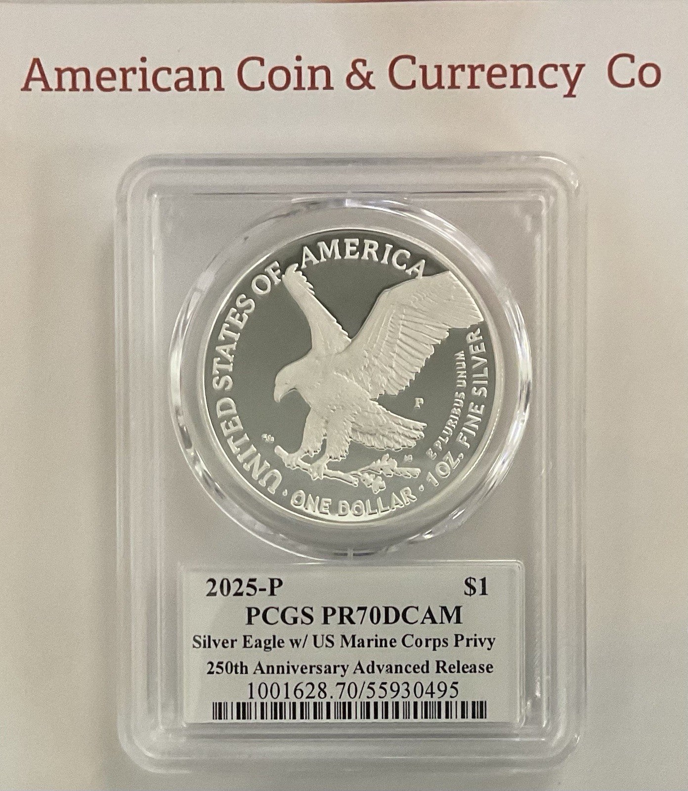 2025 American Silver Eagle Privy Set.  Eagle, Laser, Navy, Army, Marines Privy