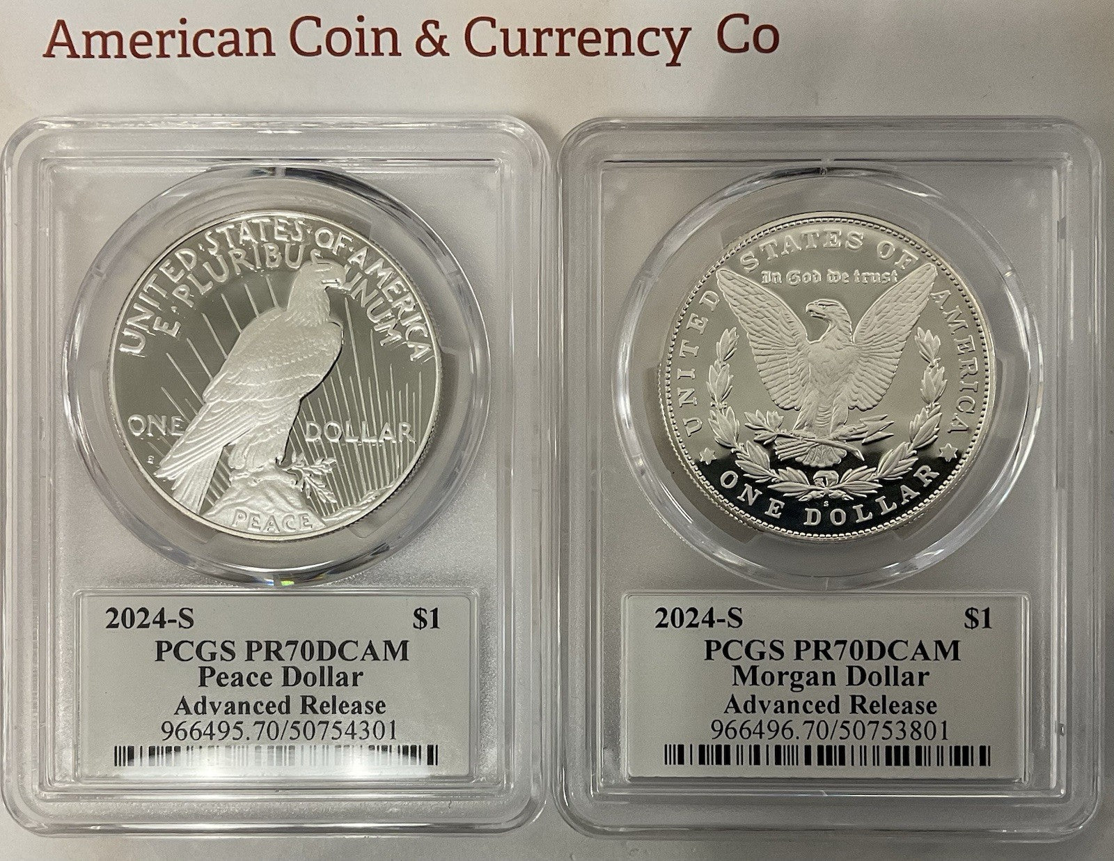 2024-S Morgan & Peace Dollar Set PCGS PR70DCAM Advanced Release