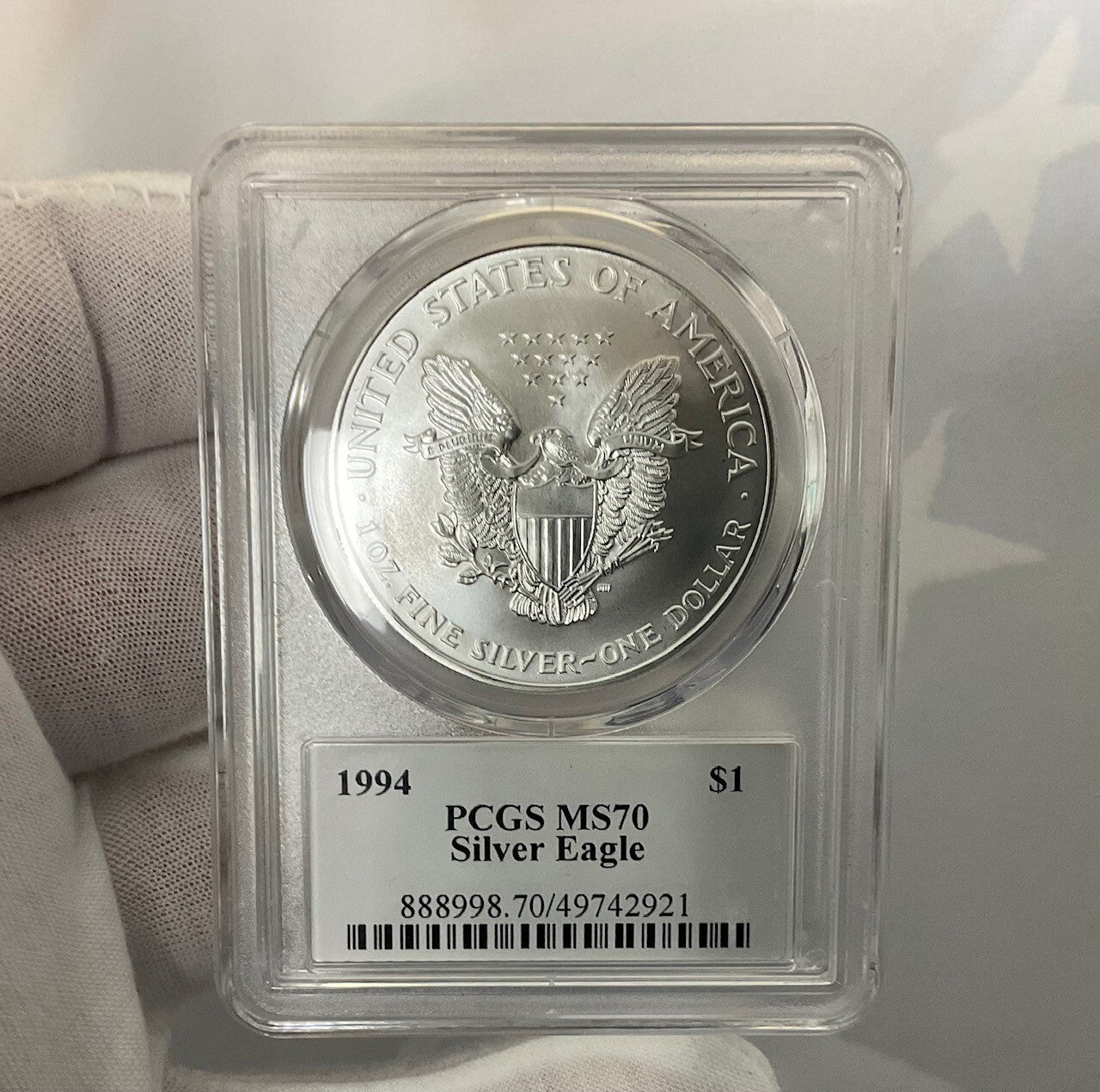 1994 American Silver Eagle PCGS MS-70 Mercanti Signed