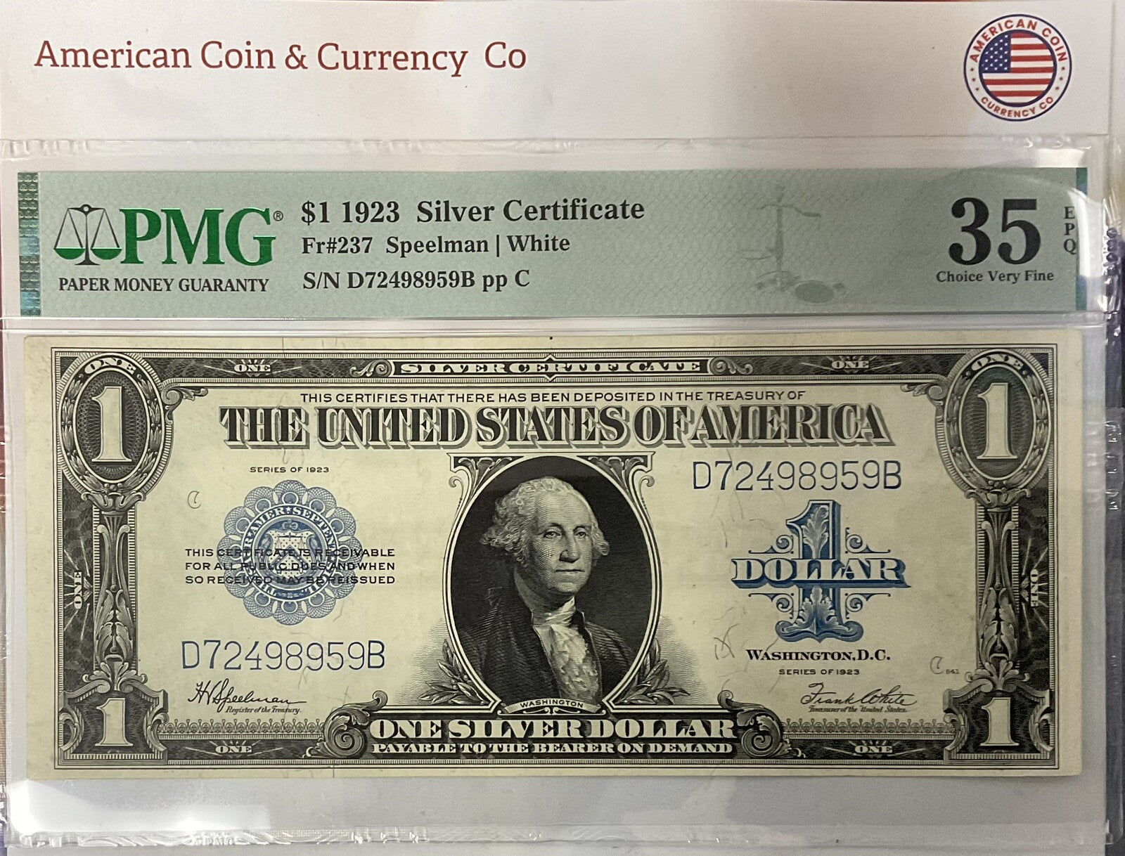$1 1923 Silver Certificate Fr#237 PMG 35