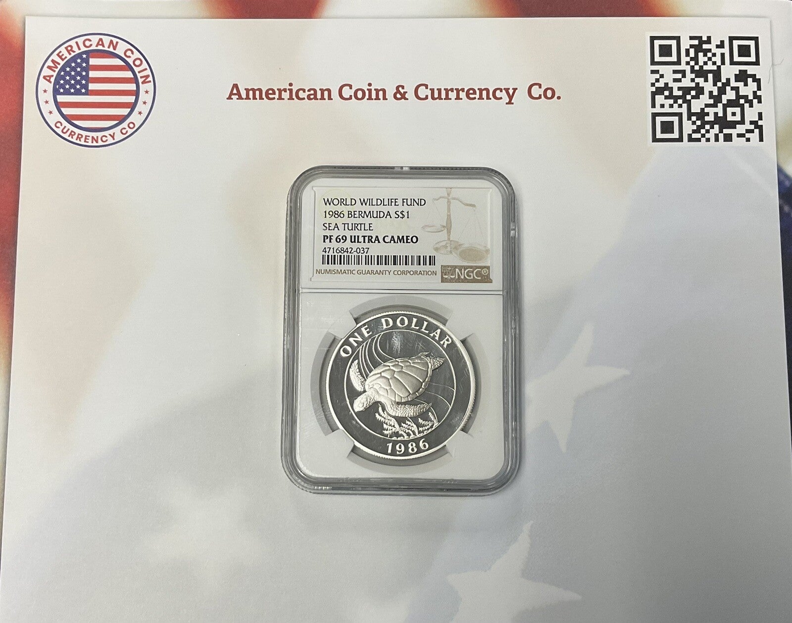 1986 BERMUDA SILVER $1 WORLD WILDLIFE FUND SEA TURTLE NGC PF69 Ultra Cameo