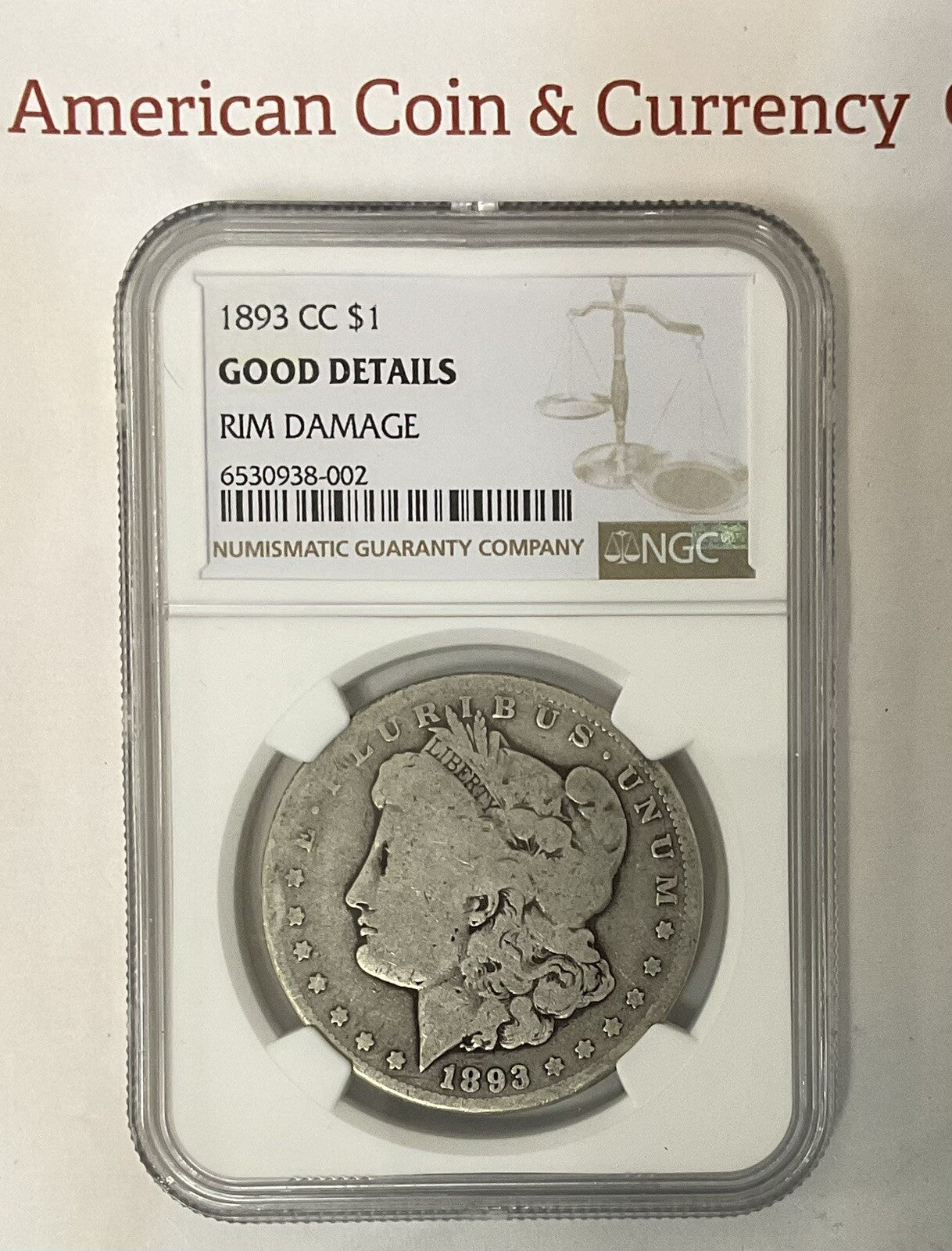 1893-CC Morgan Silver Dollar NGC Good Details (Rim Damage)