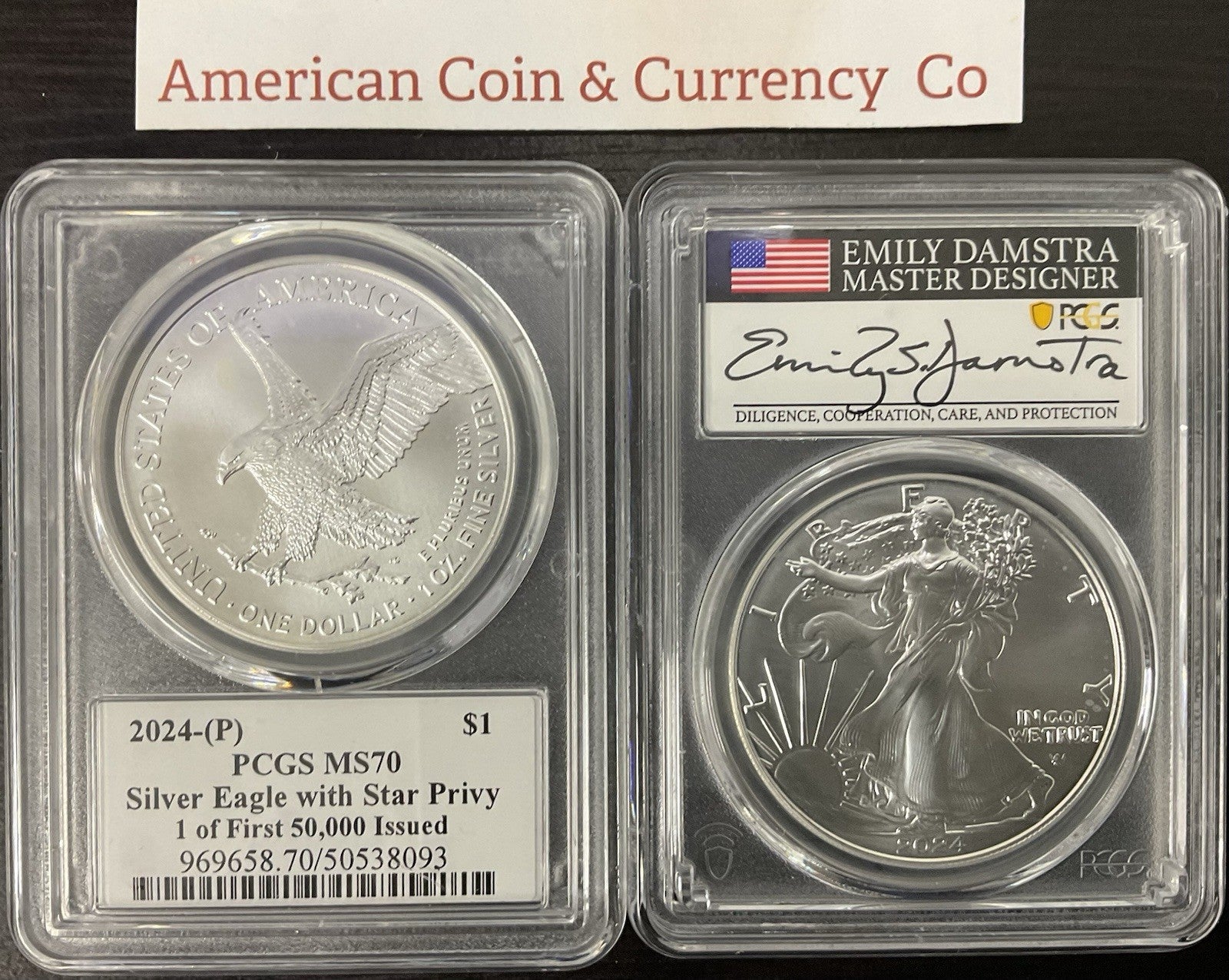 2024 (P) Silver Eagle With Star Privy PCGS MS70 1 Of 50,000 Damstra Signed
