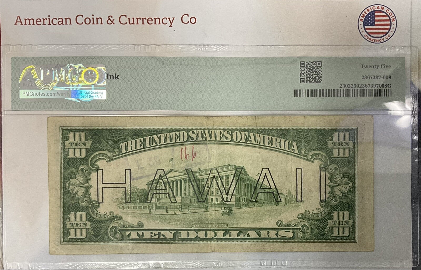 $10 1934A Hawaii - WWII Emergency Issue Fr#2303 PMG 25