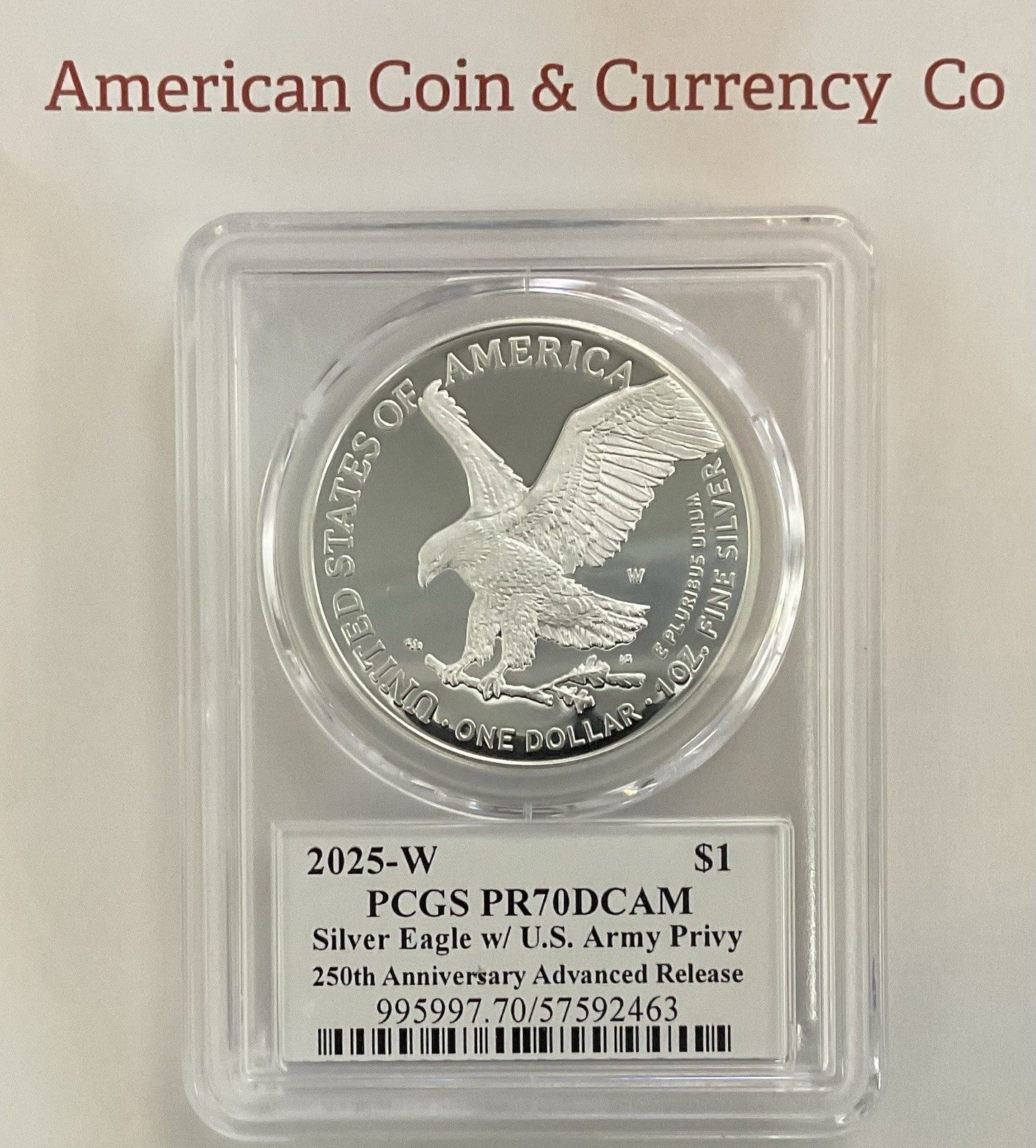 2025 American Silver Eagle Privy Set.  Eagle, Laser, Navy, Army, Marines Privy