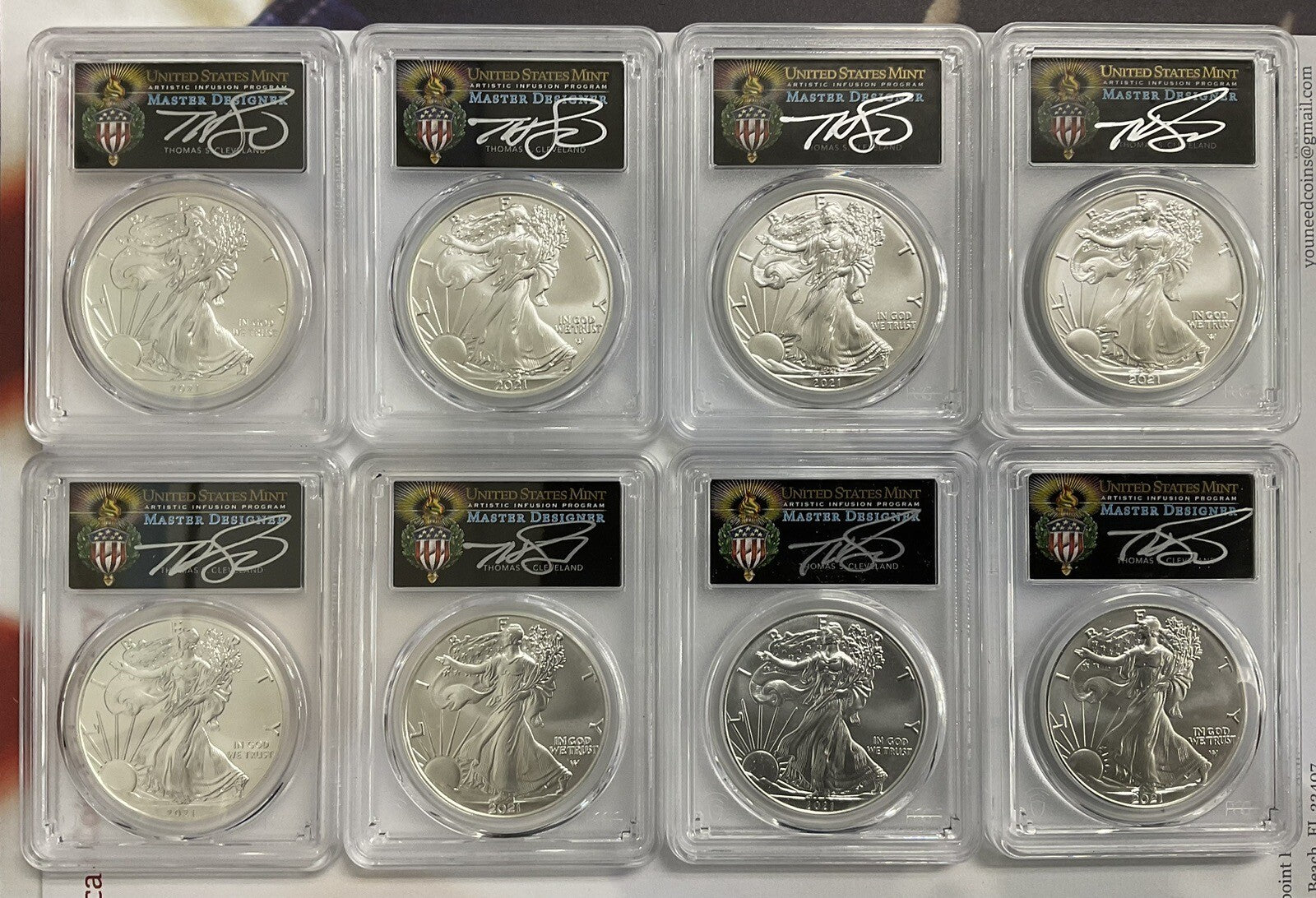 2021 American Silver Eagle "Dusk And At Dawn" 8 Coin Set With Sequential Numbers