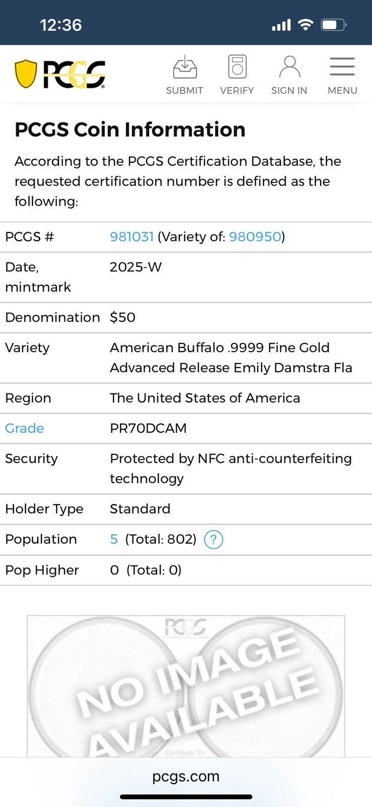 2025-W $50 American Gold Buffalo .9999 PCGS PR70DCAM Advanced Release