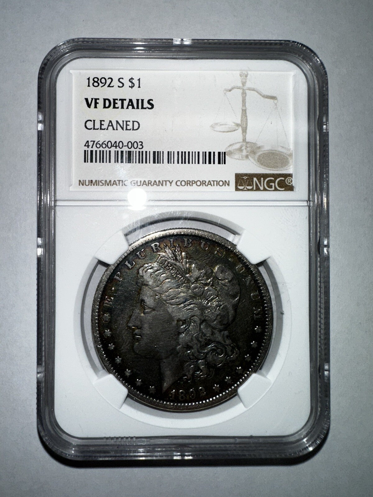 1892 S $1 VF Details Cleaned