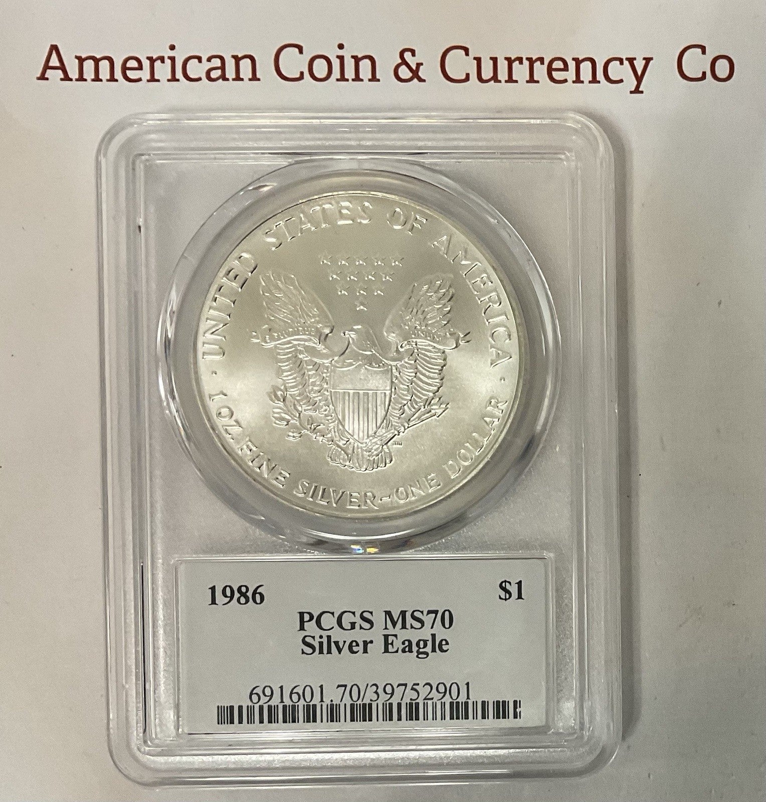 1986 American Silver Eagle PCGS MS-70 Mercanti Signed