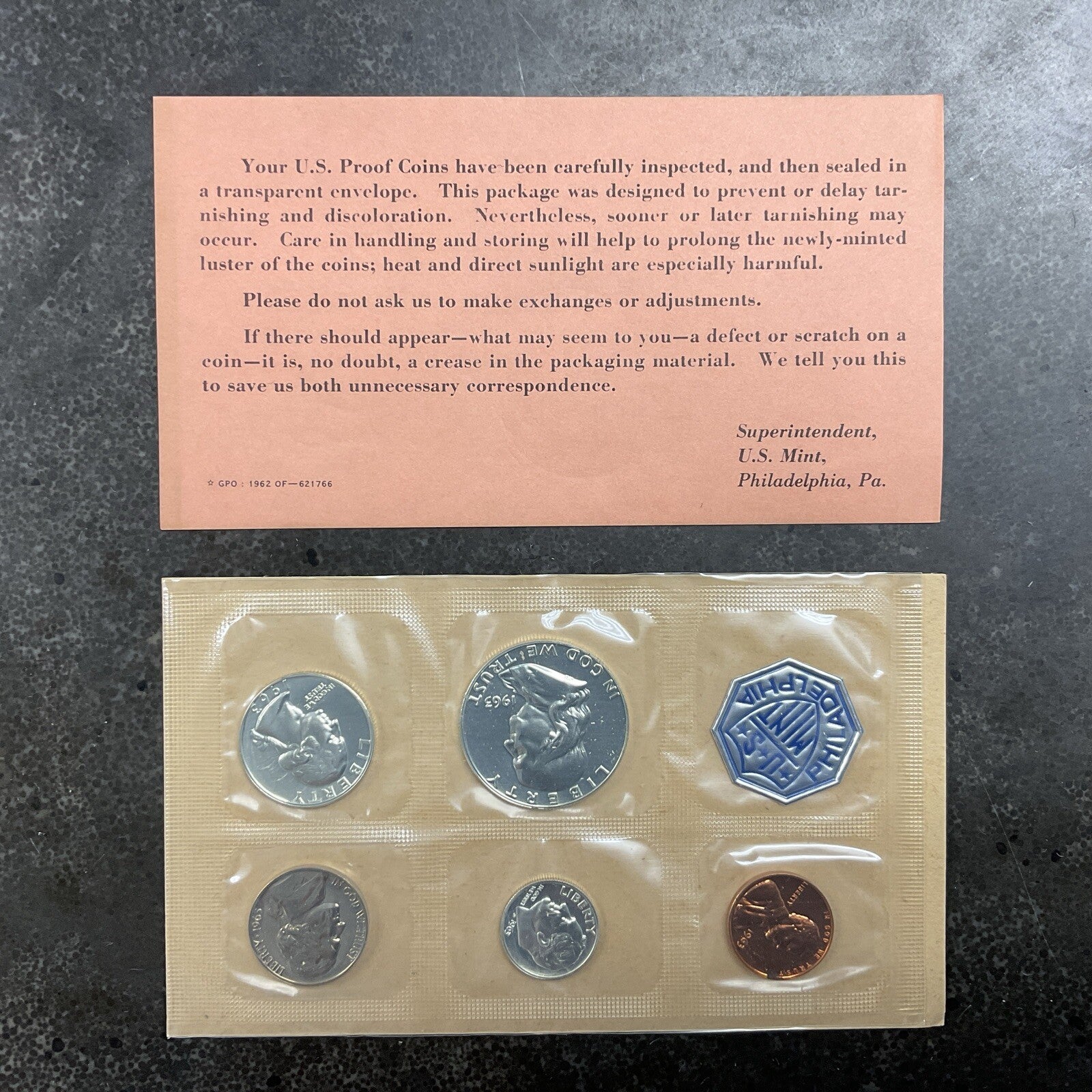 1963 Proof Set US Mint Original Envelope COA Silver Coin Lot MQ