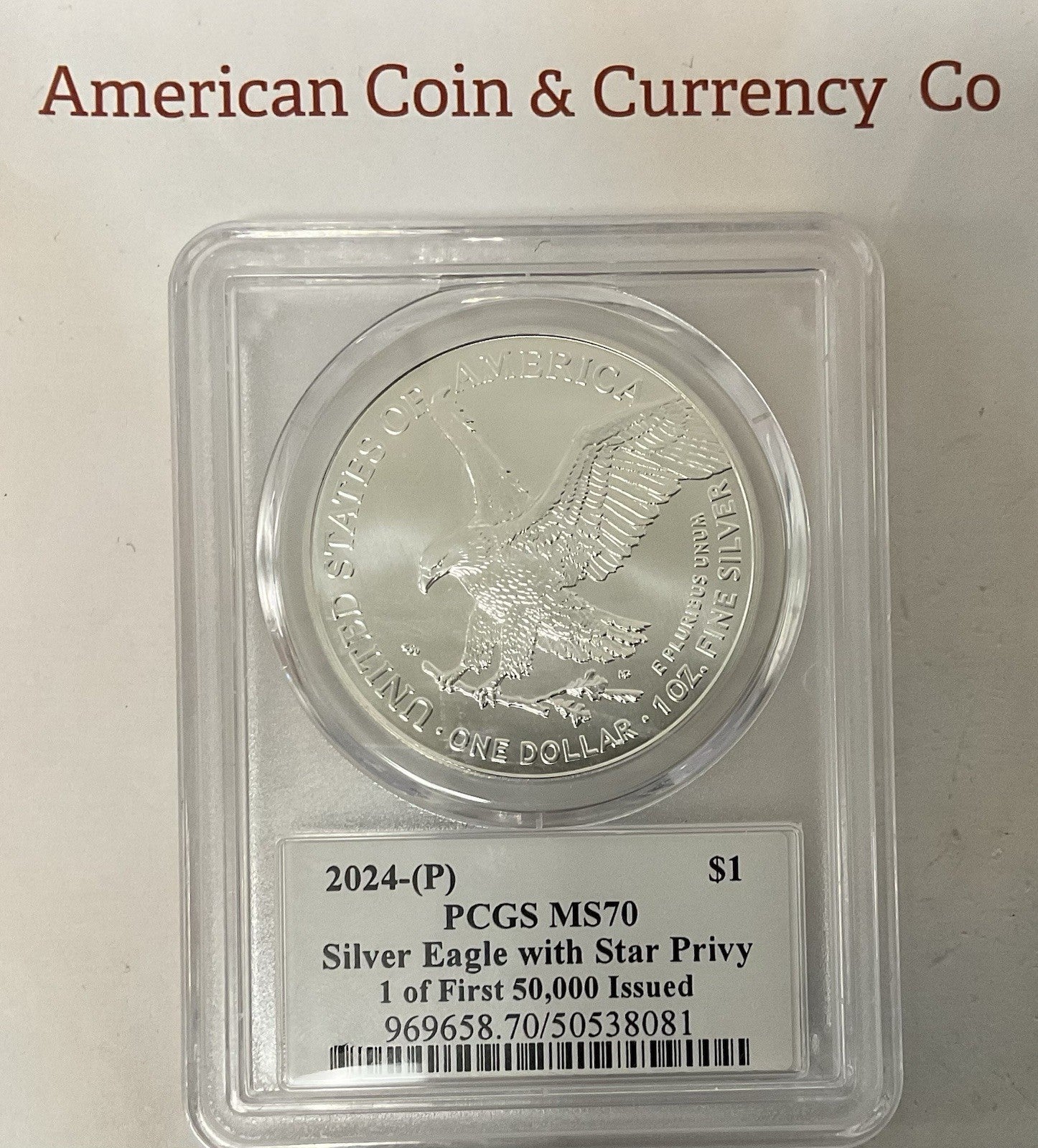 2024 (P) Silver Eagle With Star Privy PCGS MS70 1 Of 50,000 Damstra Signed