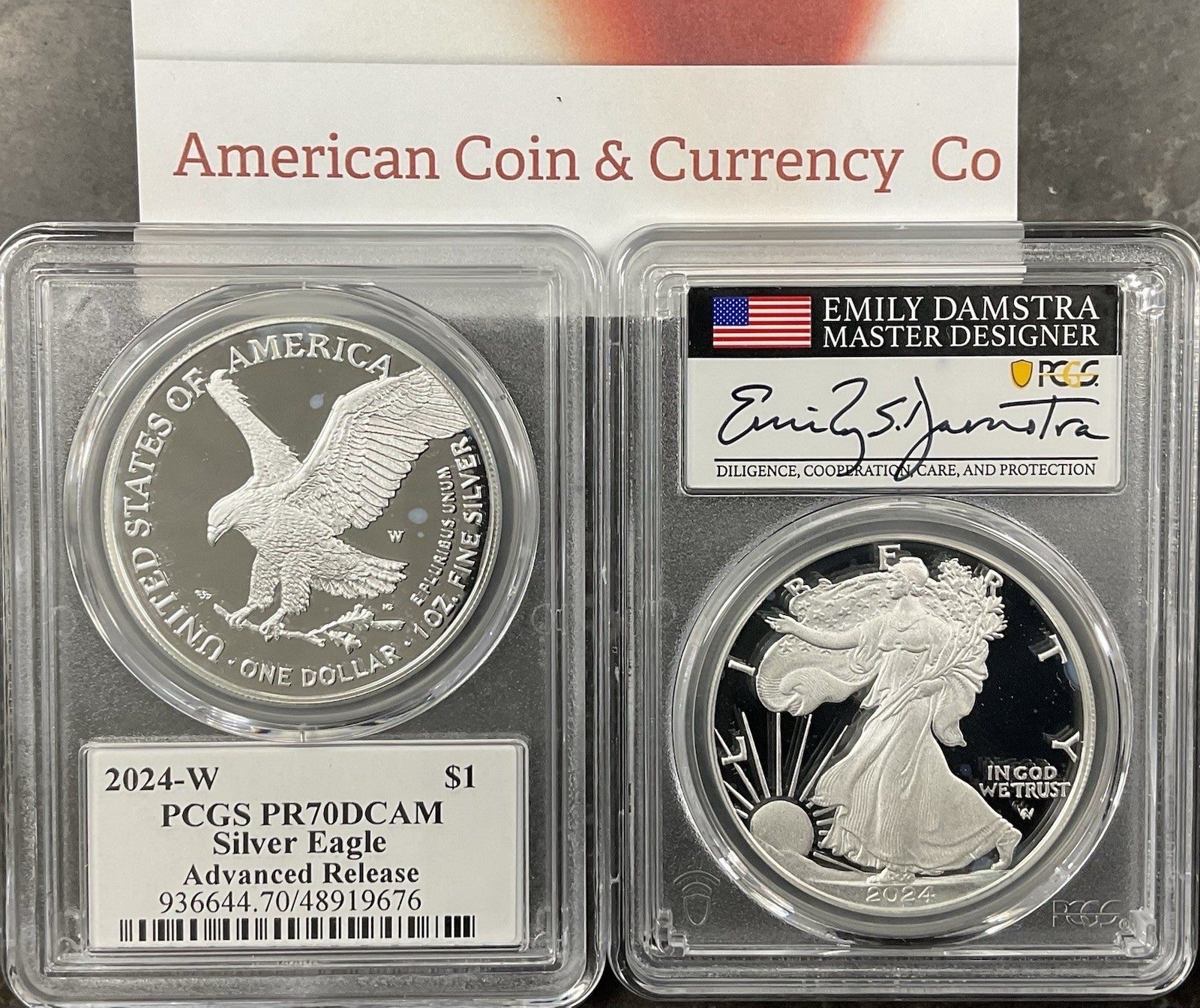 2024-W Silver Eagle PCGS PR70 DCAM Advanced Release Damstra Signed