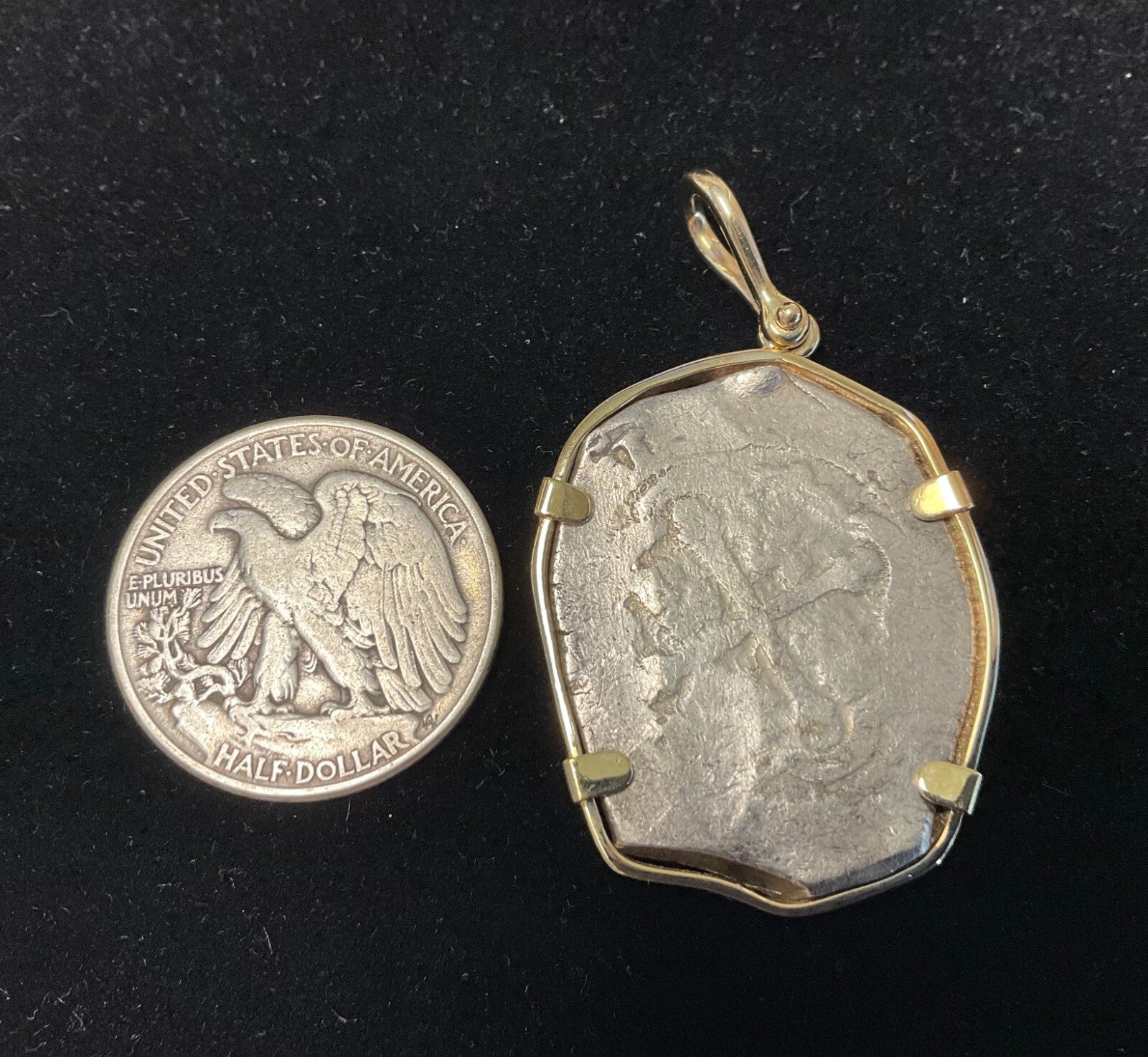 Authentic Spanish Silver Cob Pendant with Custom 14K Bail & Bezel