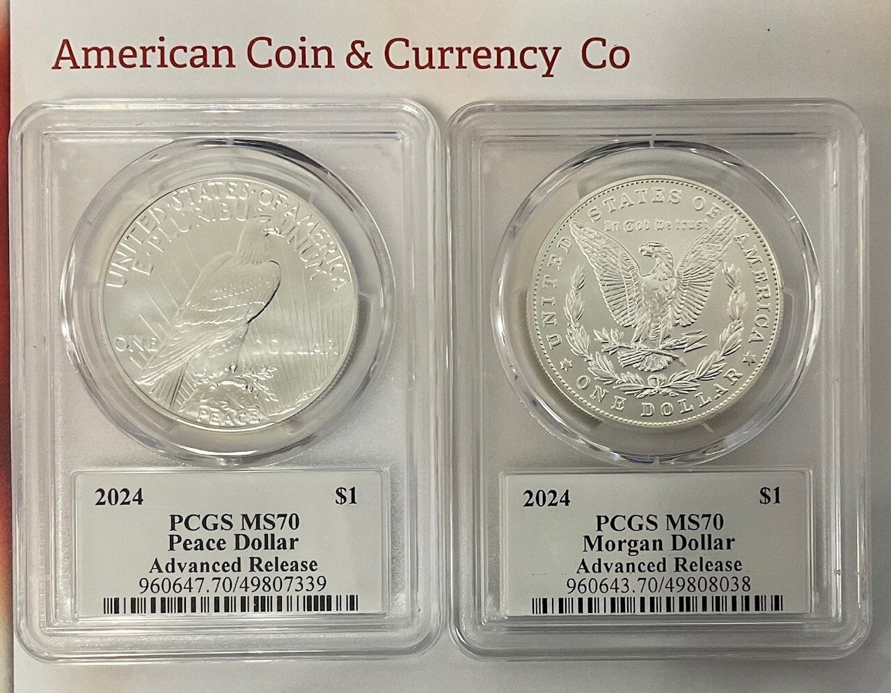 2024 Morgan & Peace Dollar Set PCGS MS-70 Advanced Release Damstra Signed