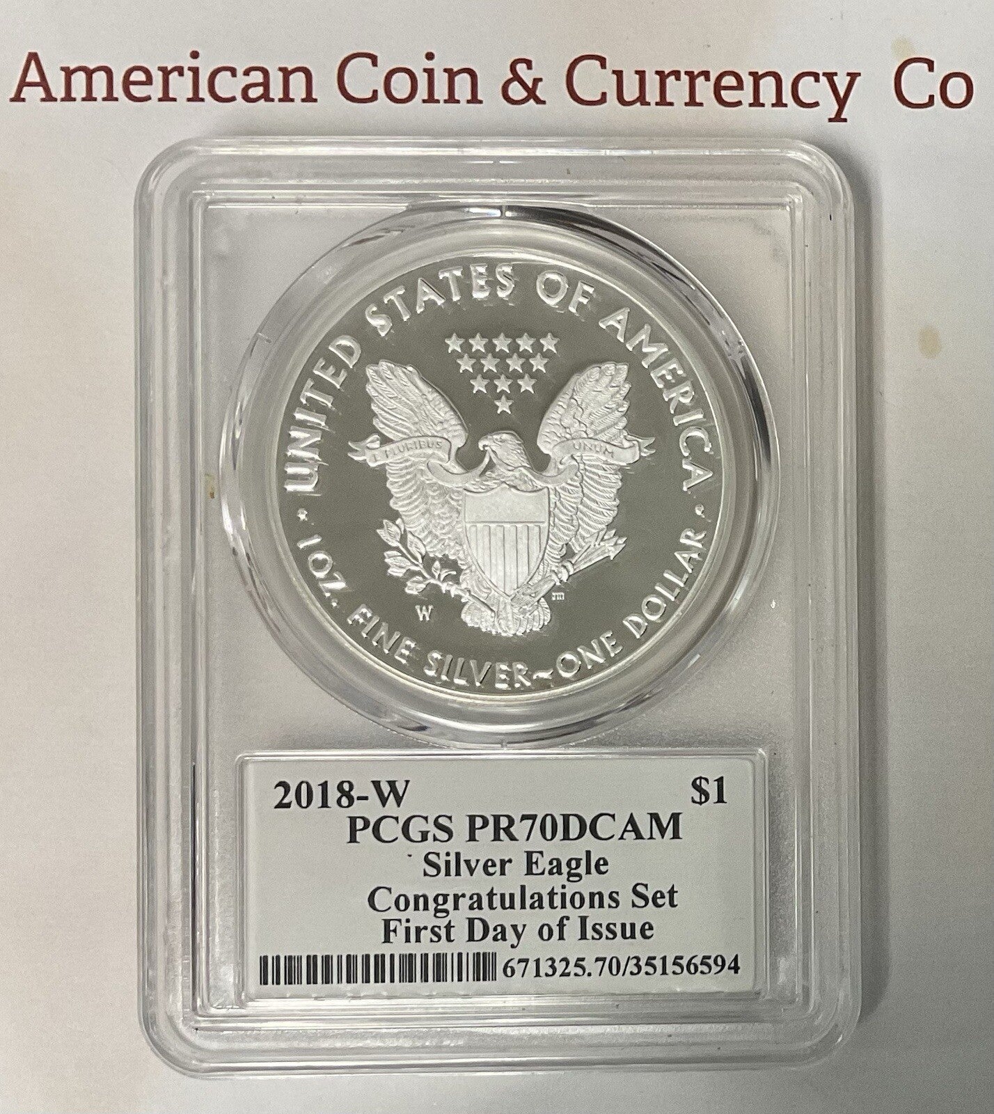 2018 W PROOF SILVER EAGLE PCGS PR70 DCAM FIRST DAY OF ISSUE FDI TORCH LABEL