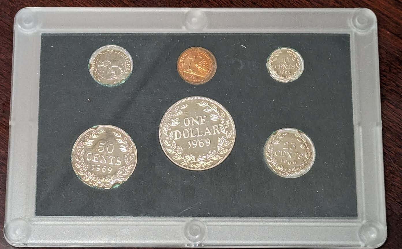 1969 LIBERIA - OFFICIAL PROOF SET (6) - U.S. MINT - ORIG. BLACK PLASTIC CASE