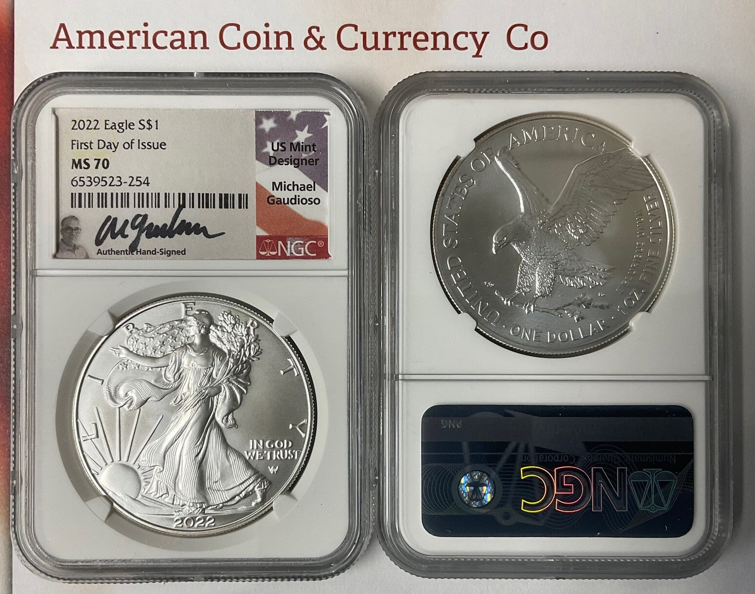 2022 American Silver Eagle NGC MS70 Type 1 FDOI Gaudioso signed