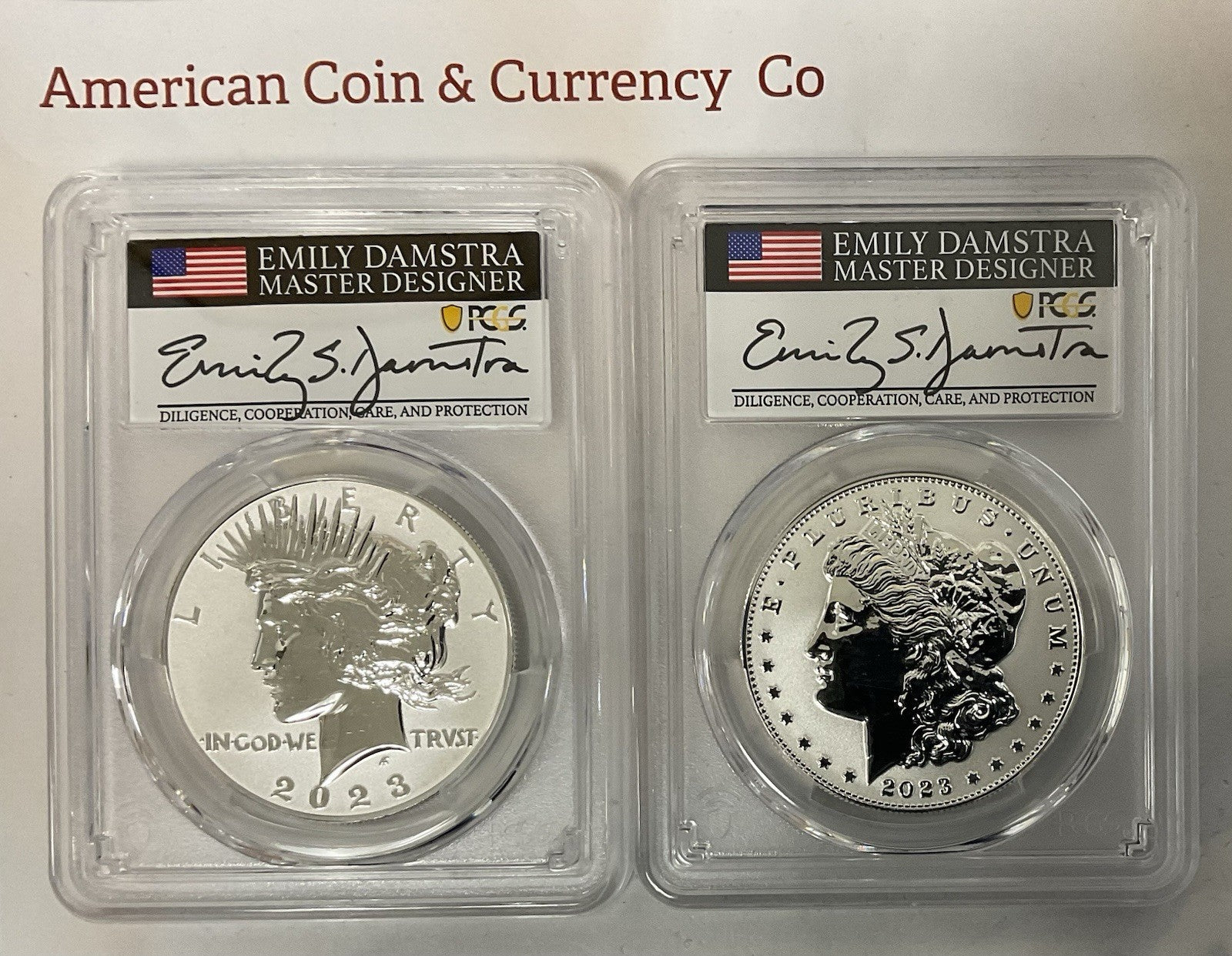 2023-S Reverse Proof Morgan & Peace Dollar Set PCGS PR70 Advanced Release