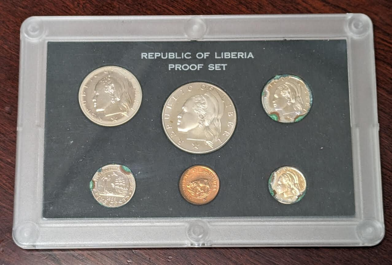 1969 LIBERIA - OFFICIAL PROOF SET (6) - U.S. MINT - ORIG. BLACK PLASTIC CASE
