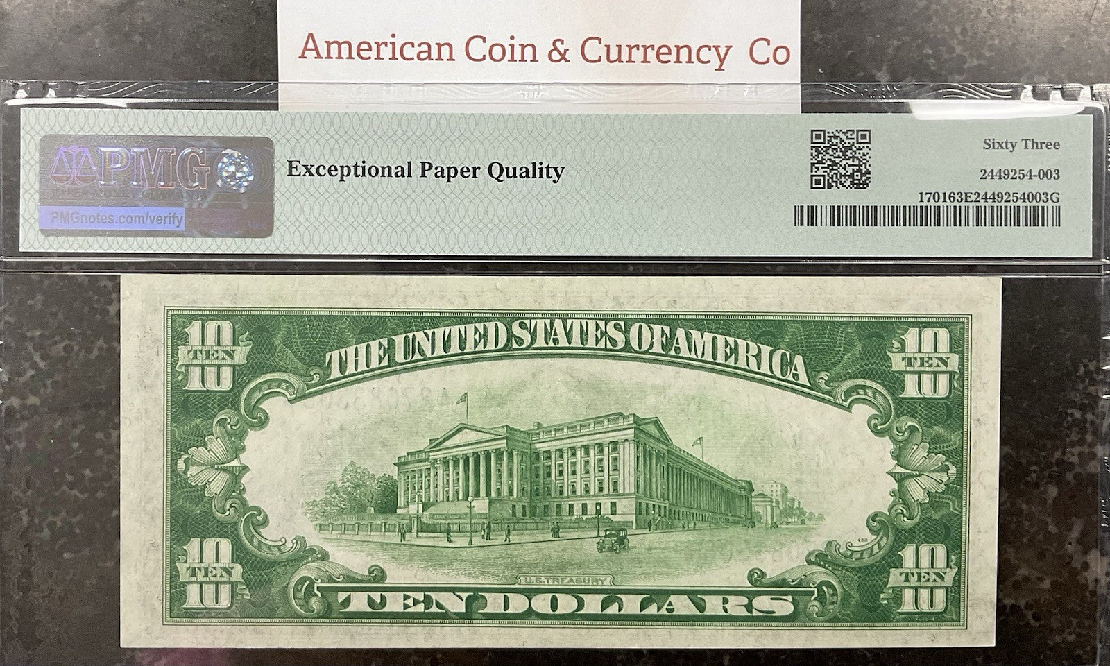 $10 1934 Silver Certificate Fr#1701 (AA Block) Julian/Morgenthau PMG 63 EQP