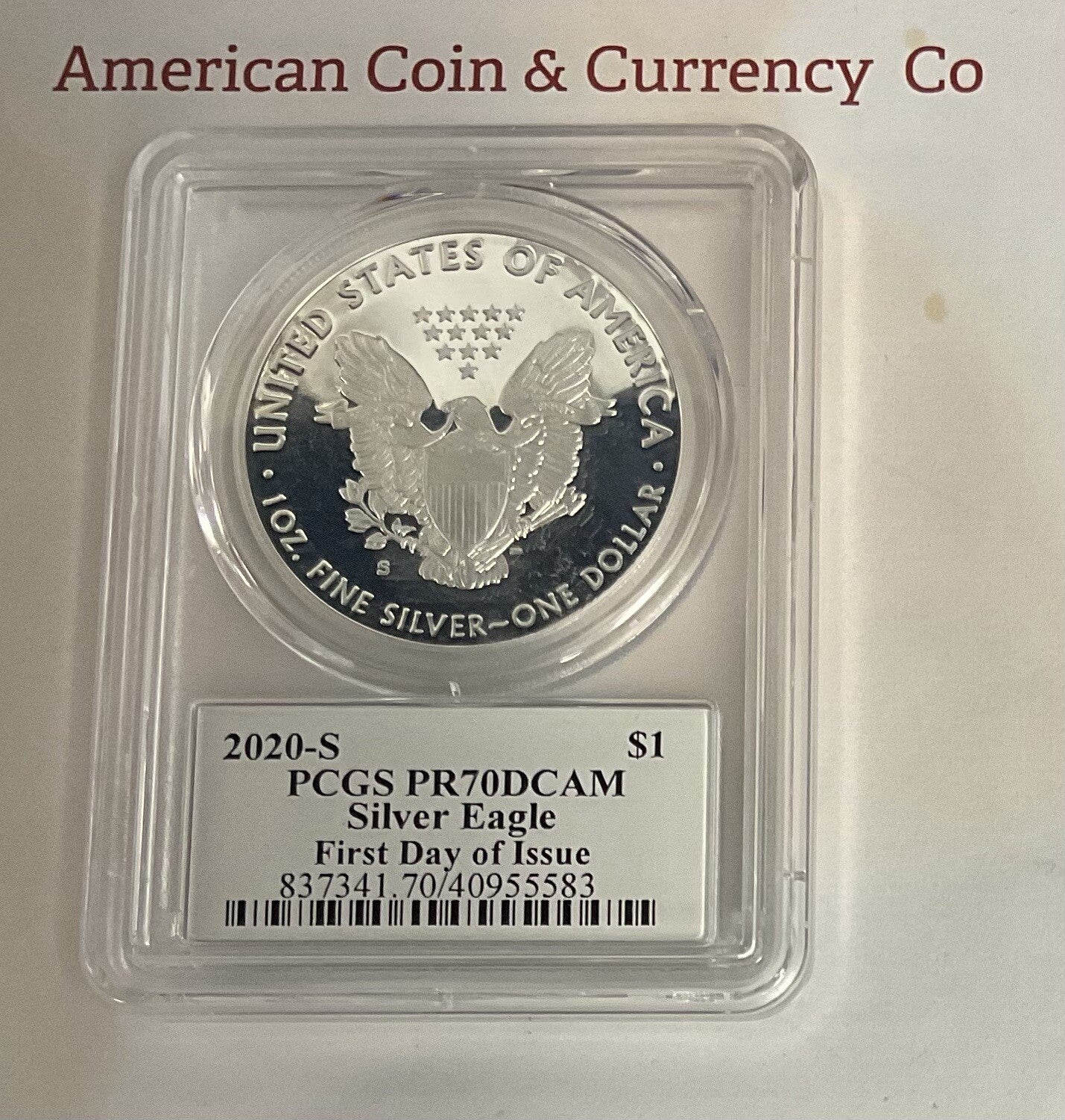2020 S Proof Silver Eagle PCGS PR70 DCAM Thomas Cleveland First Day Issue