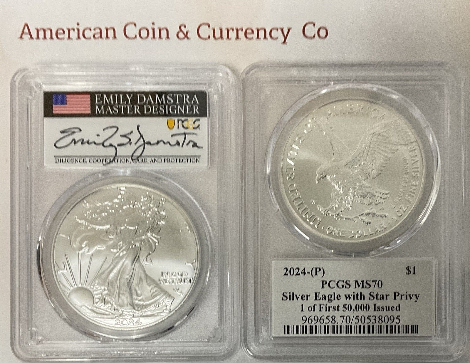 2024 (P) Silver Eagle With Star Privy PCGS MS70 1 Of 50,000 Damstra Signed