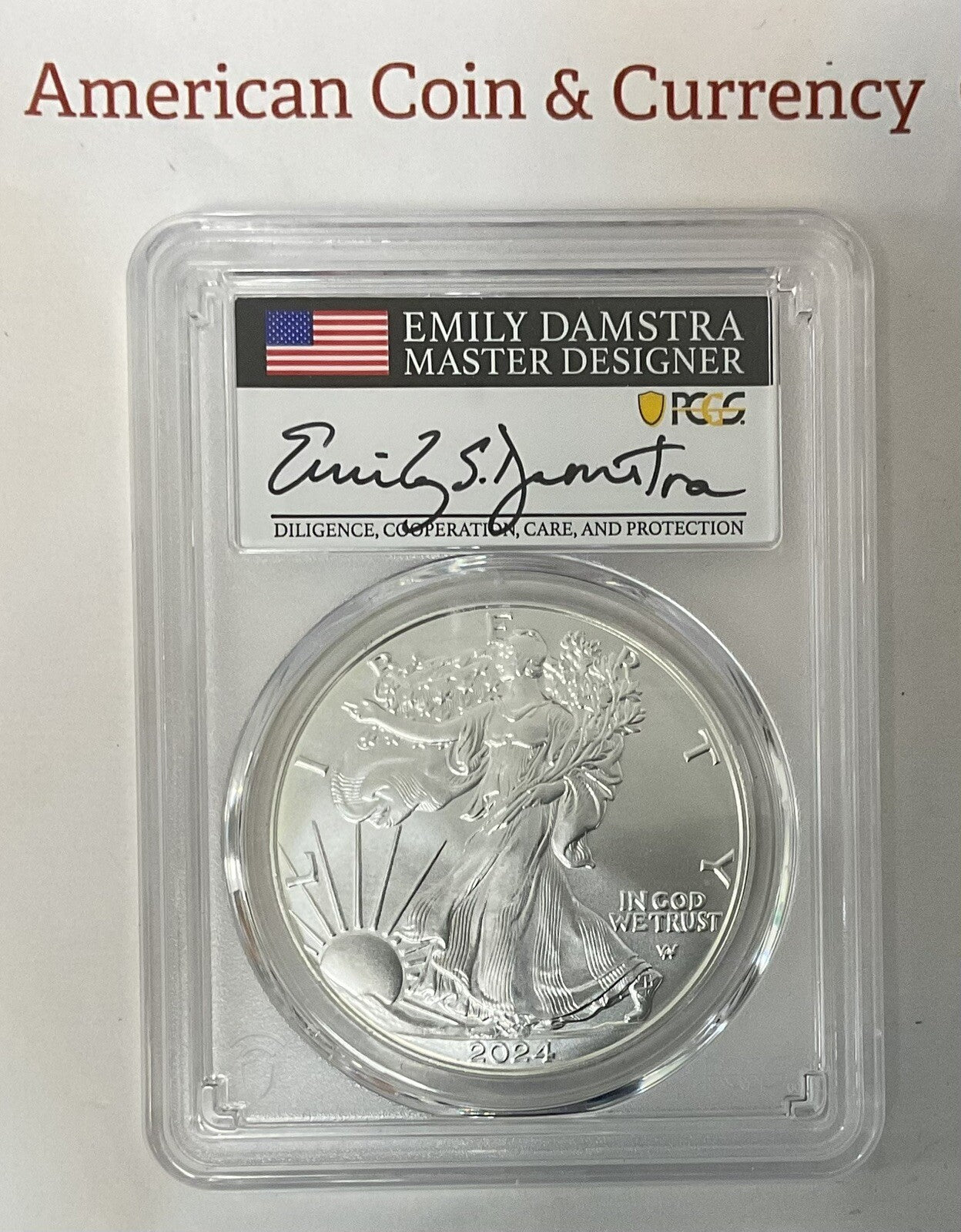 2024 American Silver Eagle PCGS MS70 FDI Damstra Signed