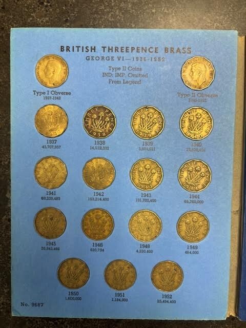 Great Britain Threepence Brass Collection 1937-